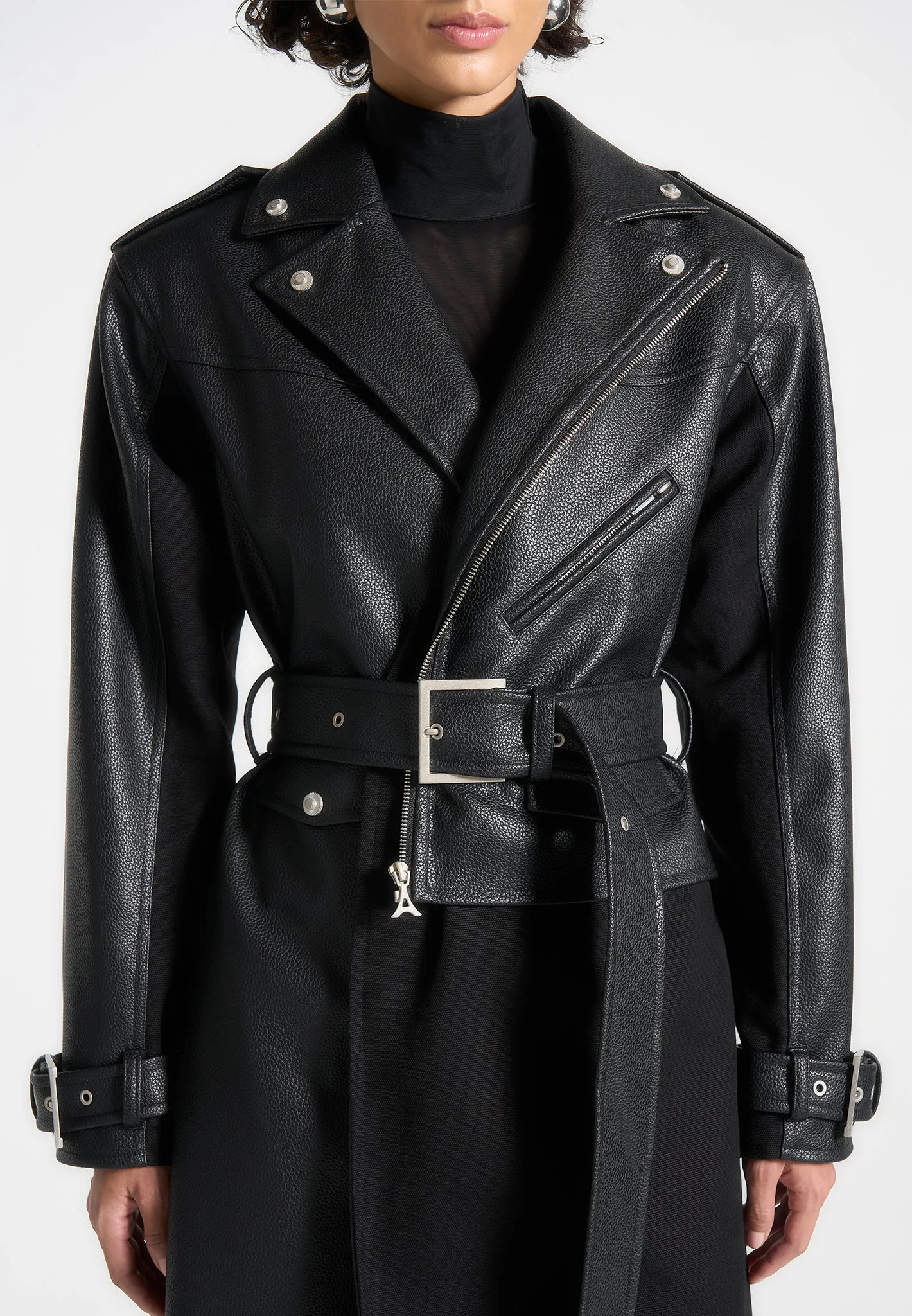 Leather Biker Trench Coat - Black sold by Maniere De Voir product image thumbnail 2