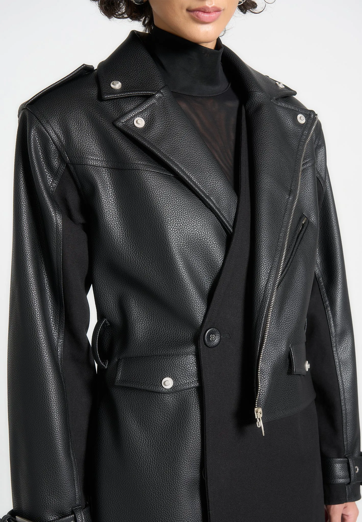 Leather Biker Trench Coat - Black sold by Maniere De Voir product image thumbnail 5