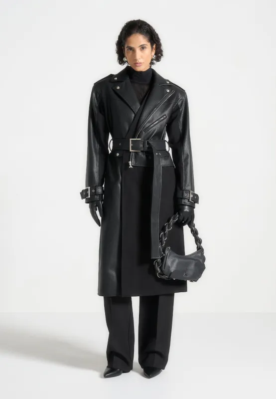 Leather Biker Trench Coat - Black sold by Maniere De Voir