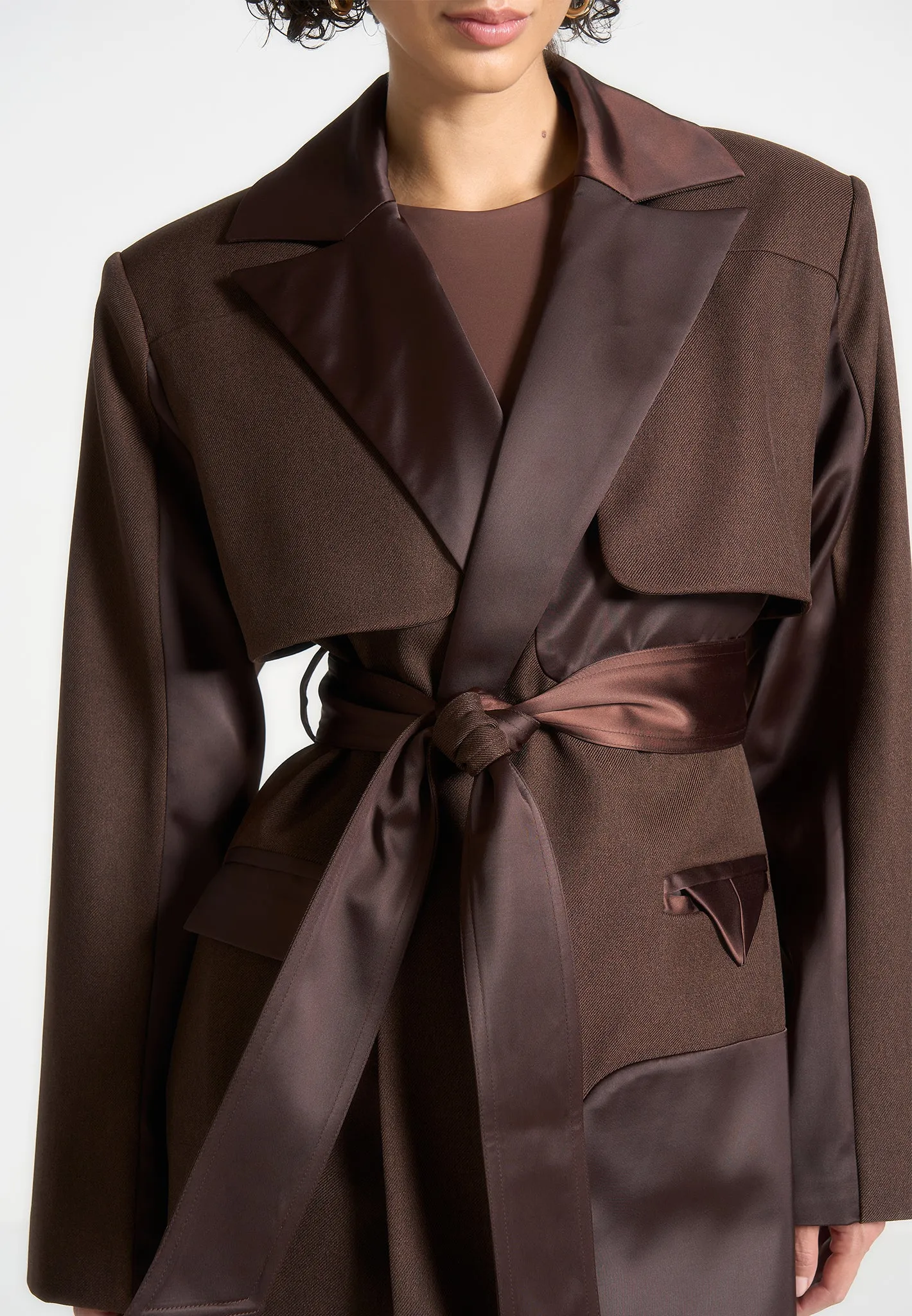 Tailored Satin Trench Coat - Brown sold by Maniere De Voir product image thumbnail 5