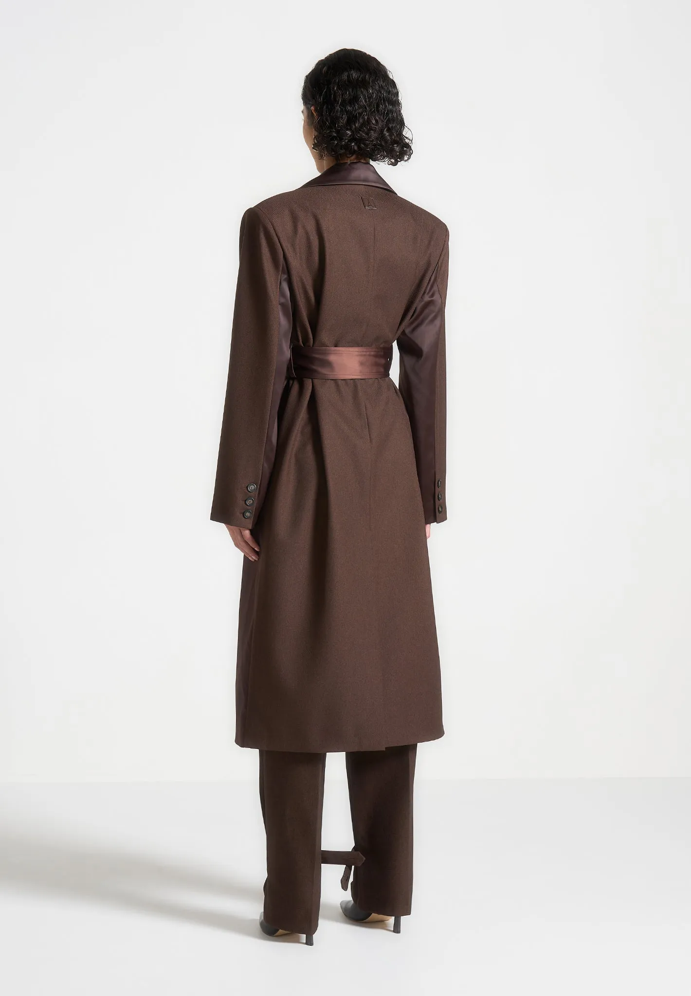 Tailored Satin Trench Coat - Brown sold by Maniere De Voir product image thumbnail 4