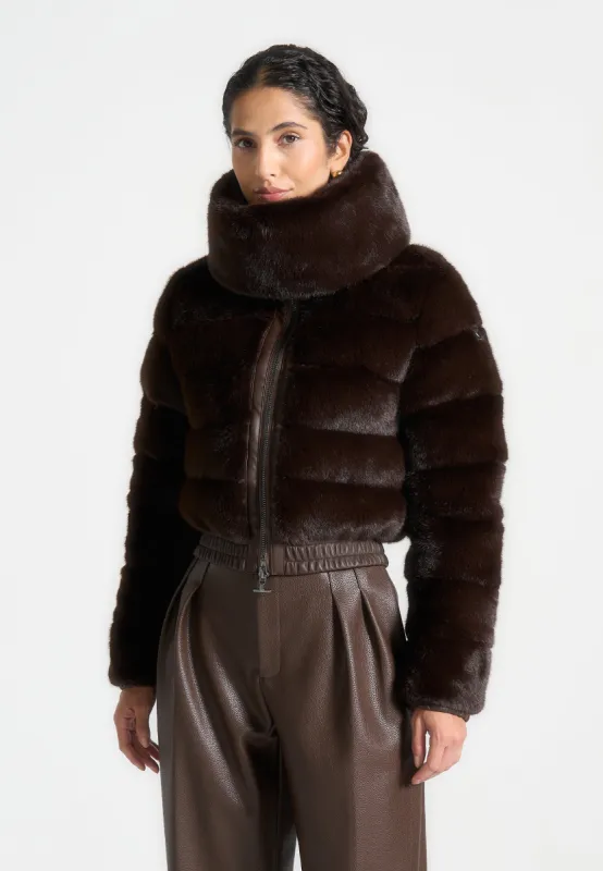 Plush Ribbed Jacket with Scarf - Brown sold by Maniere De Voir