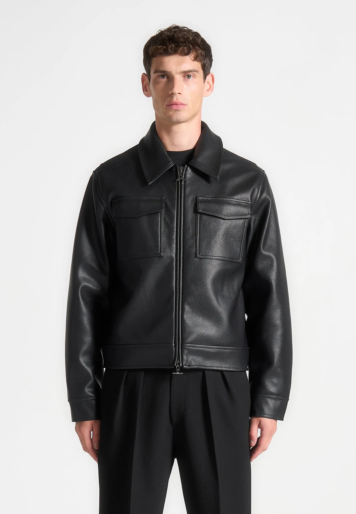 Grained Leather Jacket - Black sold by Maniere De Voir