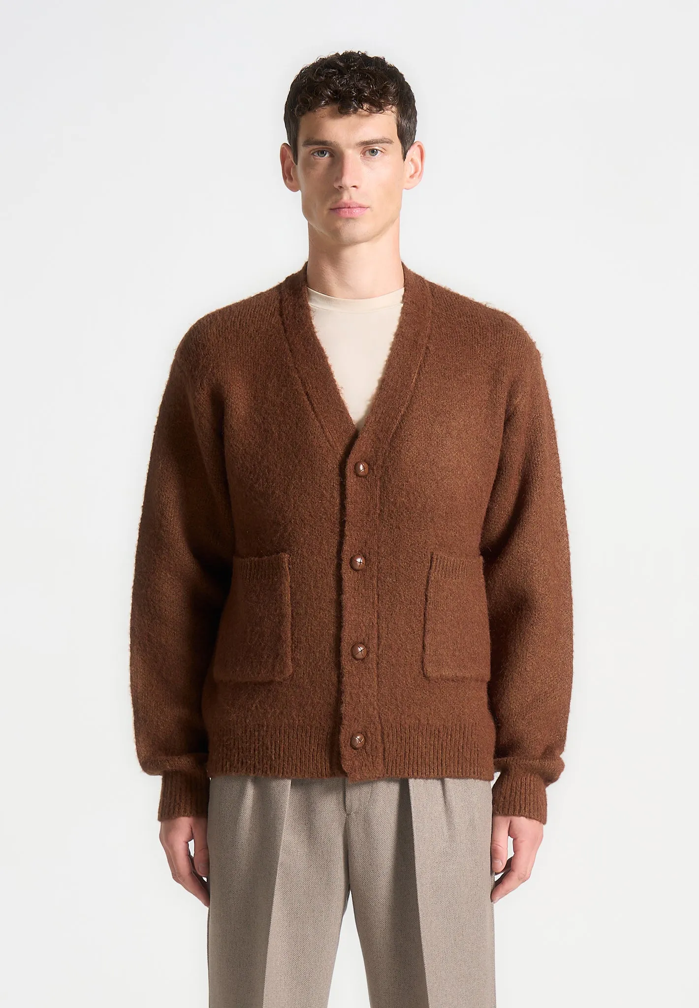 Brushed Wool Knit Cardigan - Rust sold by Maniere De Voir product image thumbnail 4