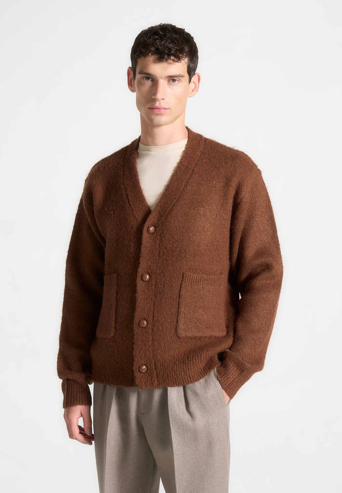 Brushed Wool Knit Cardigan - Rust sold by Maniere De Voir product image thumbnail 3