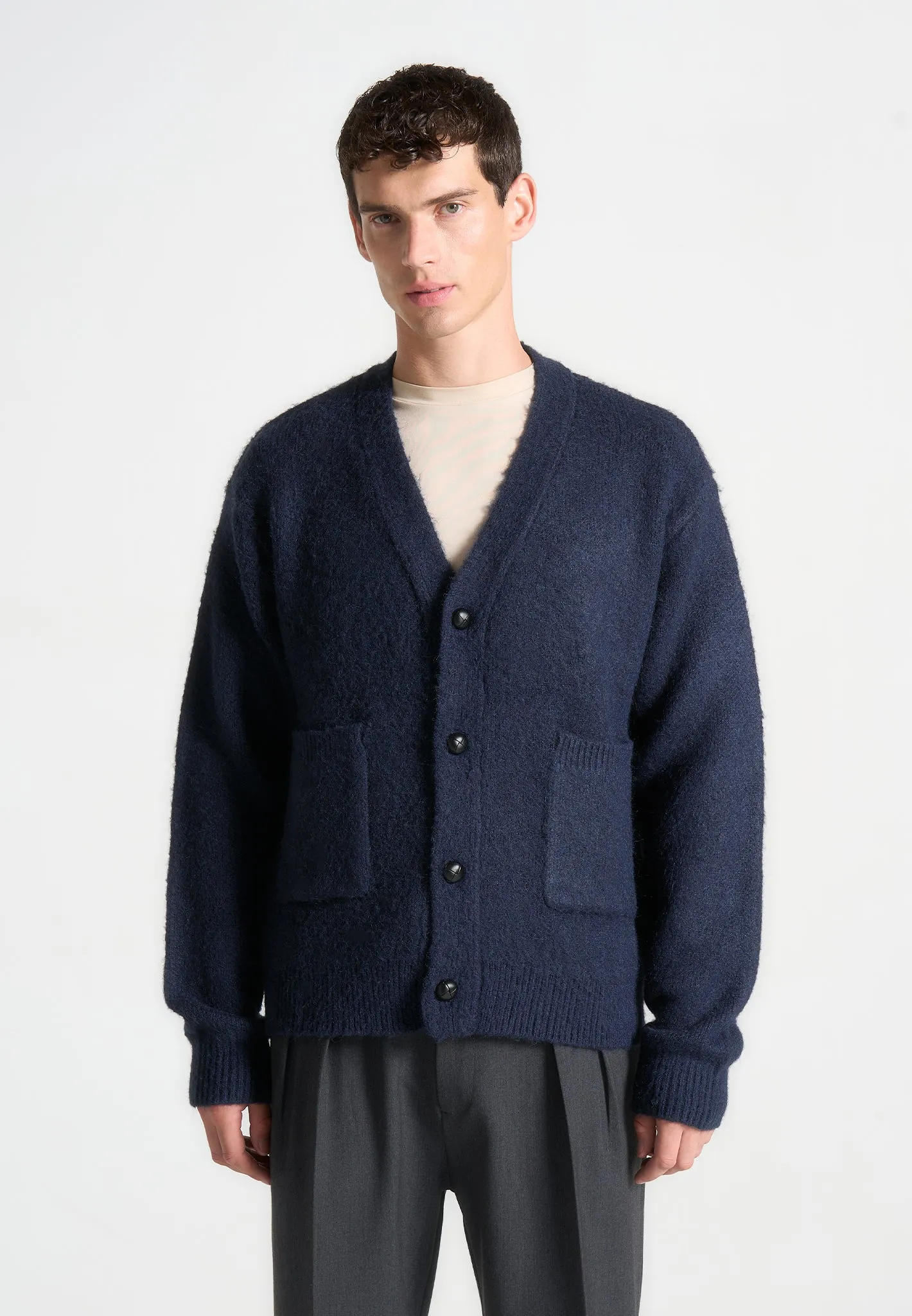 Brushed Wool Knit Cardigan - Navy sold by Maniere De Voir