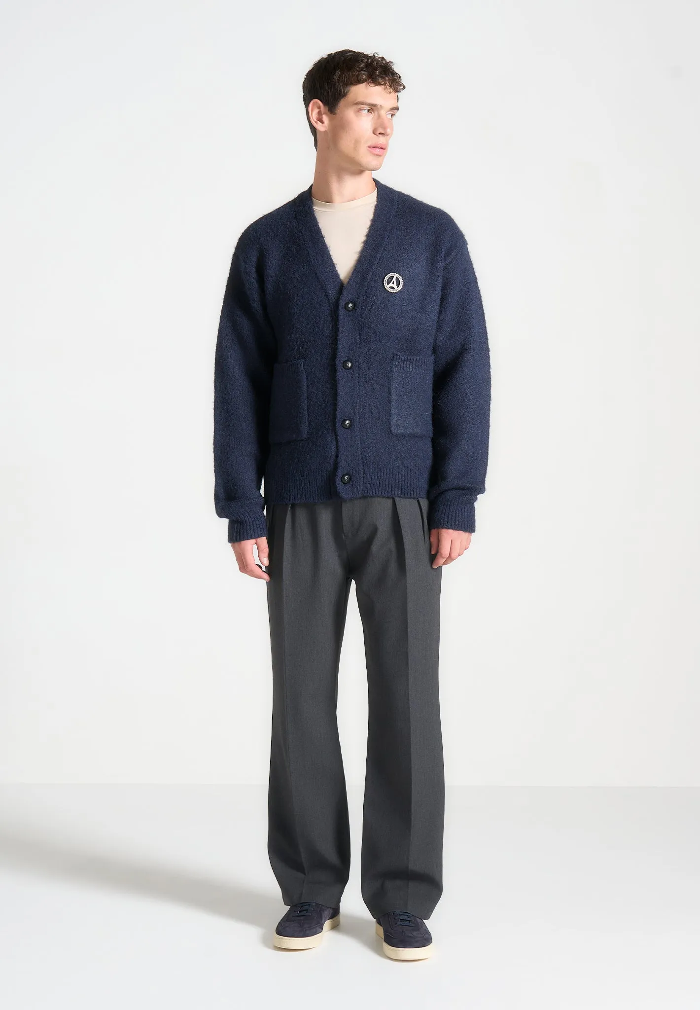 Brushed Wool Knit Cardigan - Navy sold by Maniere De Voir product image thumbnail 2