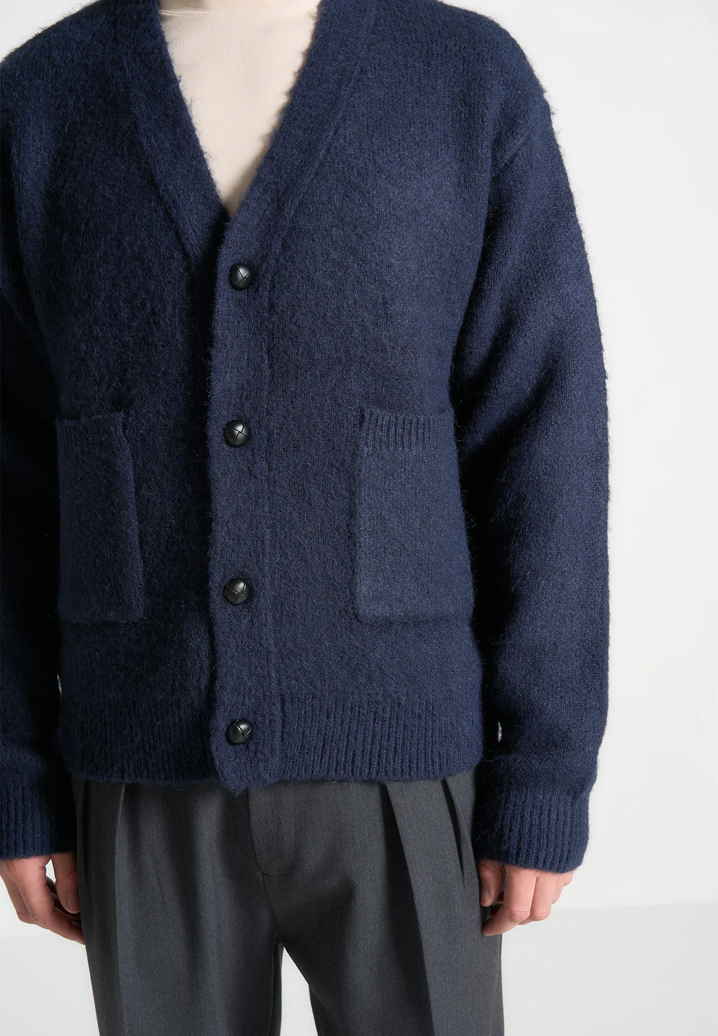 Brushed Wool Knit Cardigan - Navy sold by Maniere De Voir product image thumbnail 4