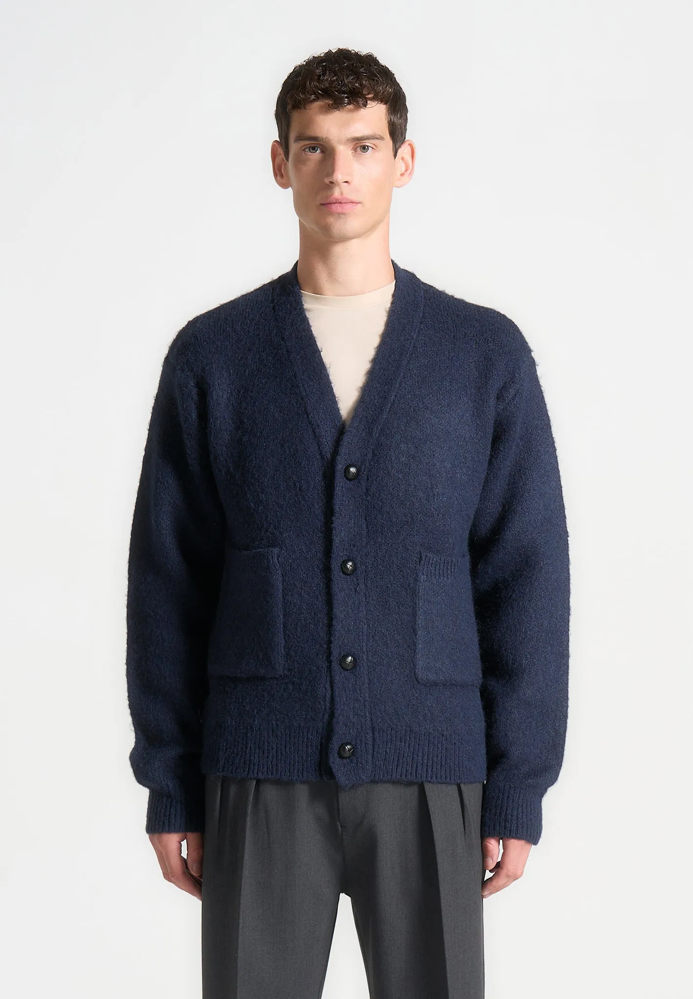 Brushed Wool Knit Cardigan - Navy sold by Maniere De Voir product image thumbnail 3