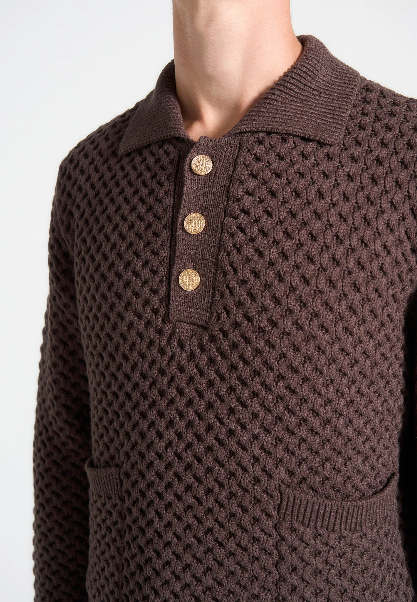 Waffle Knit Polo Jumper - Brown sold by Maniere De Voir product image thumbnail 3