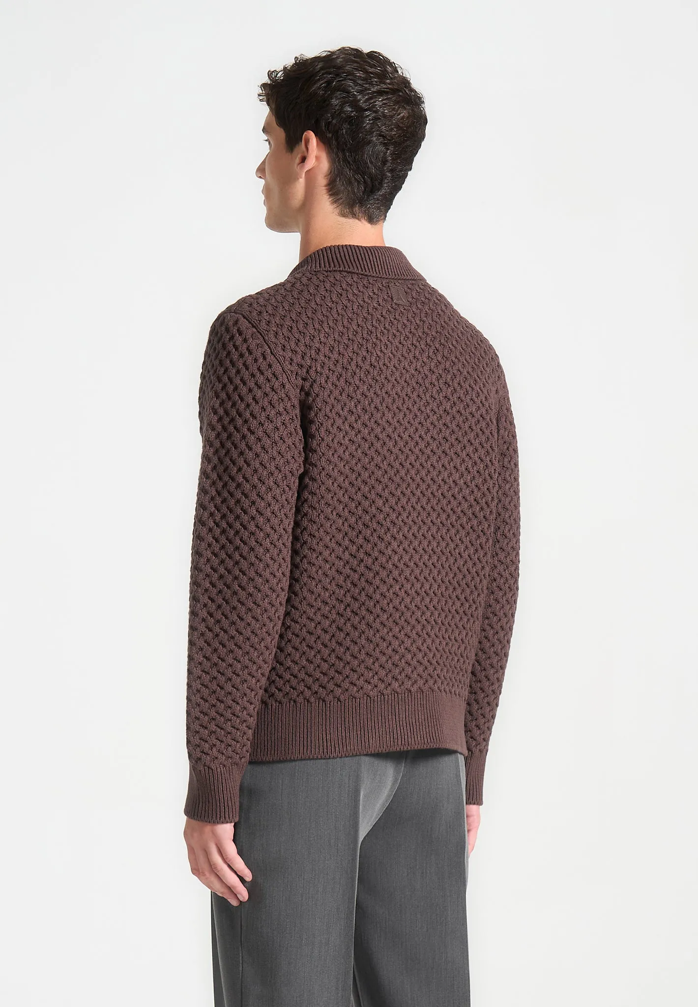 Waffle Knit Polo Jumper - Brown sold by Maniere De Voir product image thumbnail 5