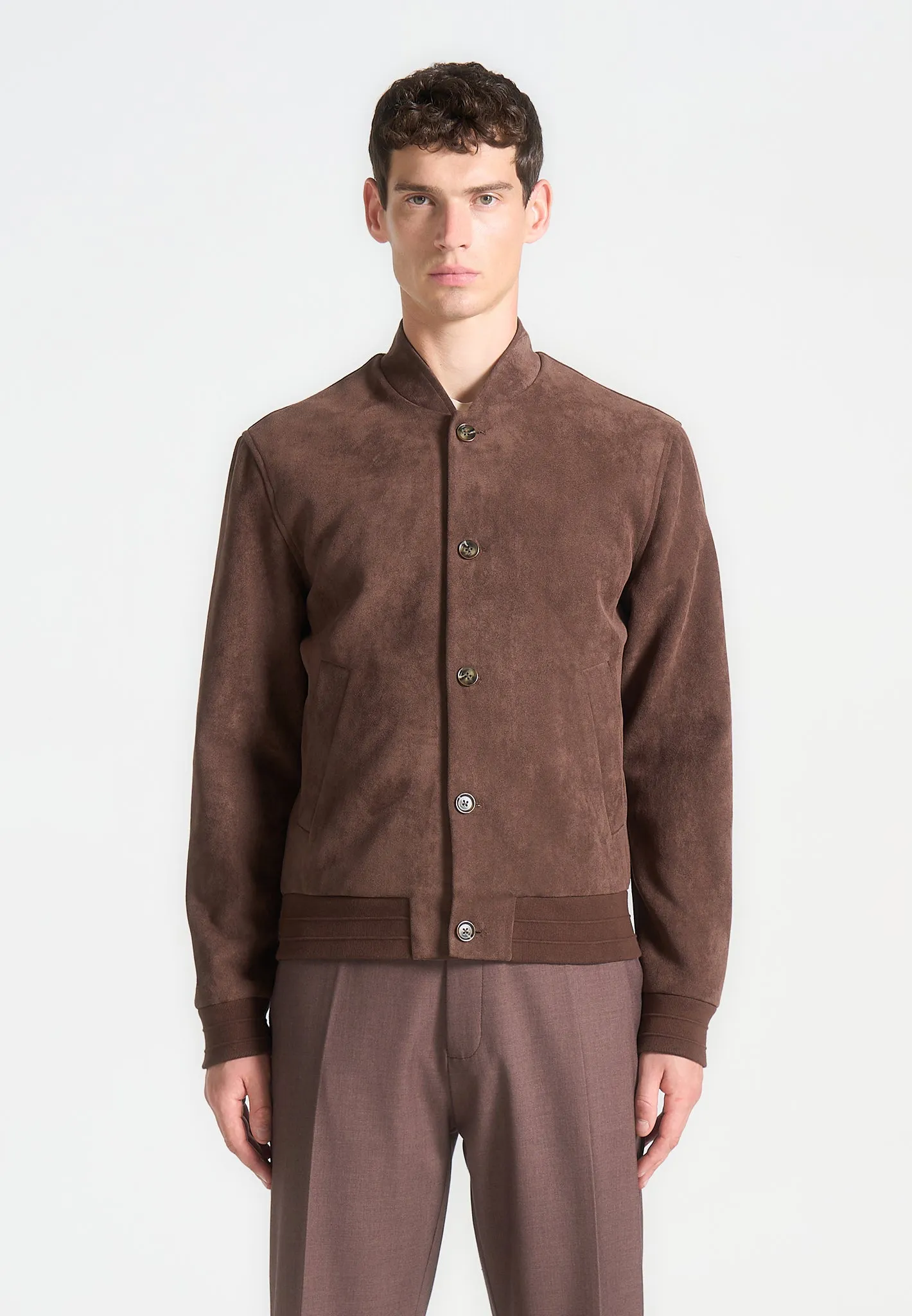 Suede Bomber Jacket - Brown sold by Maniere De Voir product image thumbnail 3