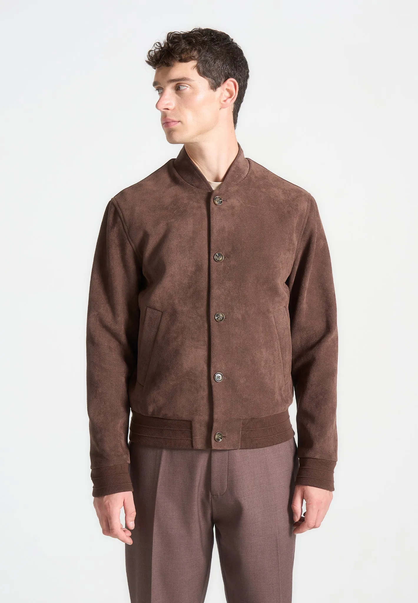 Suede Bomber Jacket - Brown sold by Maniere De Voir product image thumbnail 2