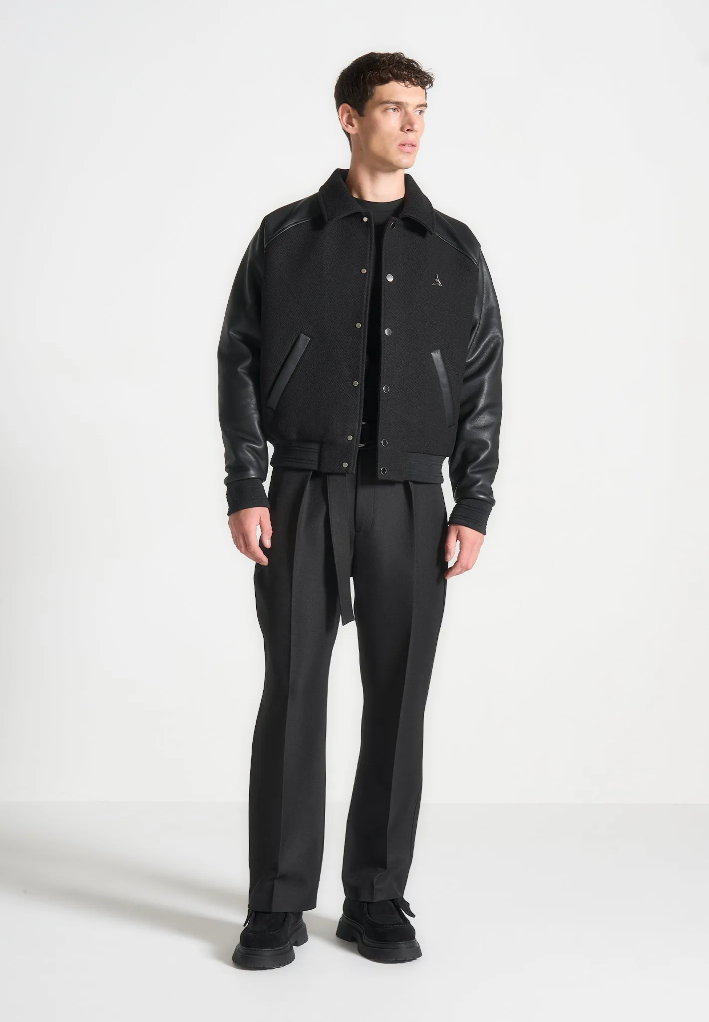 Olivier - Leather Raglan Varsity Jacket - Black sold by Maniere De Voir product image thumbnail 2