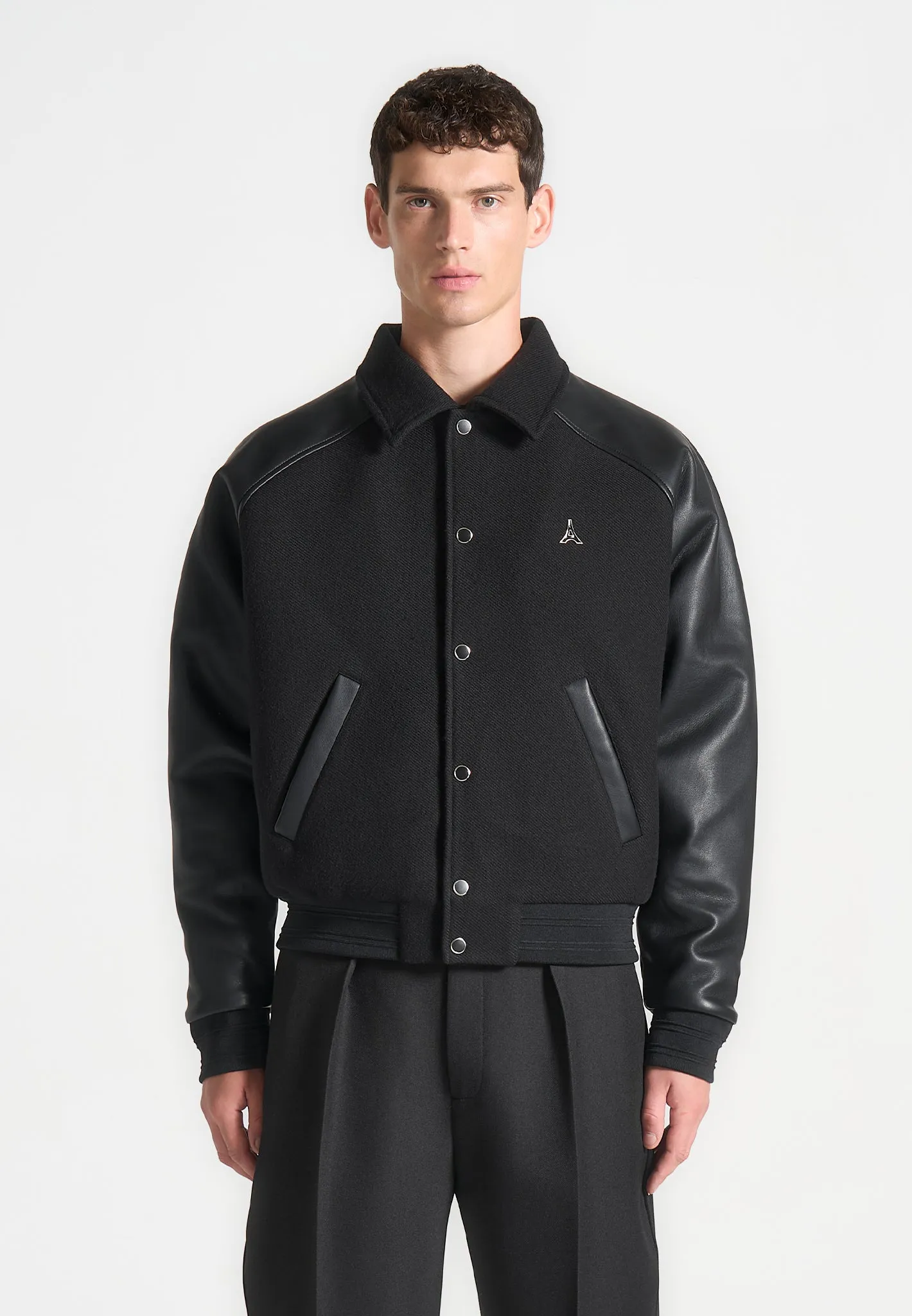 Olivier - Leather Raglan Varsity Jacket - Black sold by Maniere De Voir product image thumbnail 3