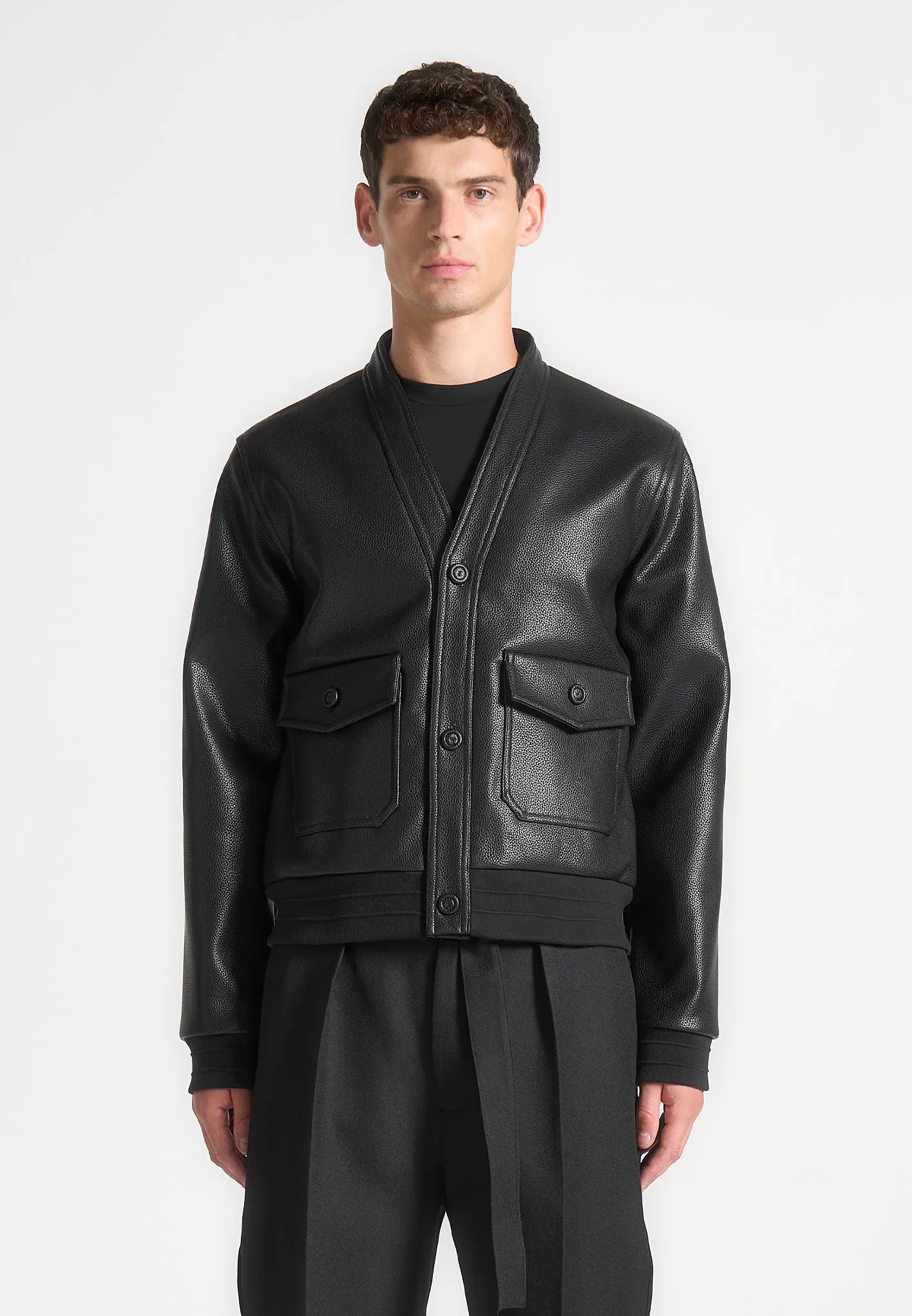 Pebbled Leather Cardigan - Black sold by Maniere De Voir product image thumbnail 4