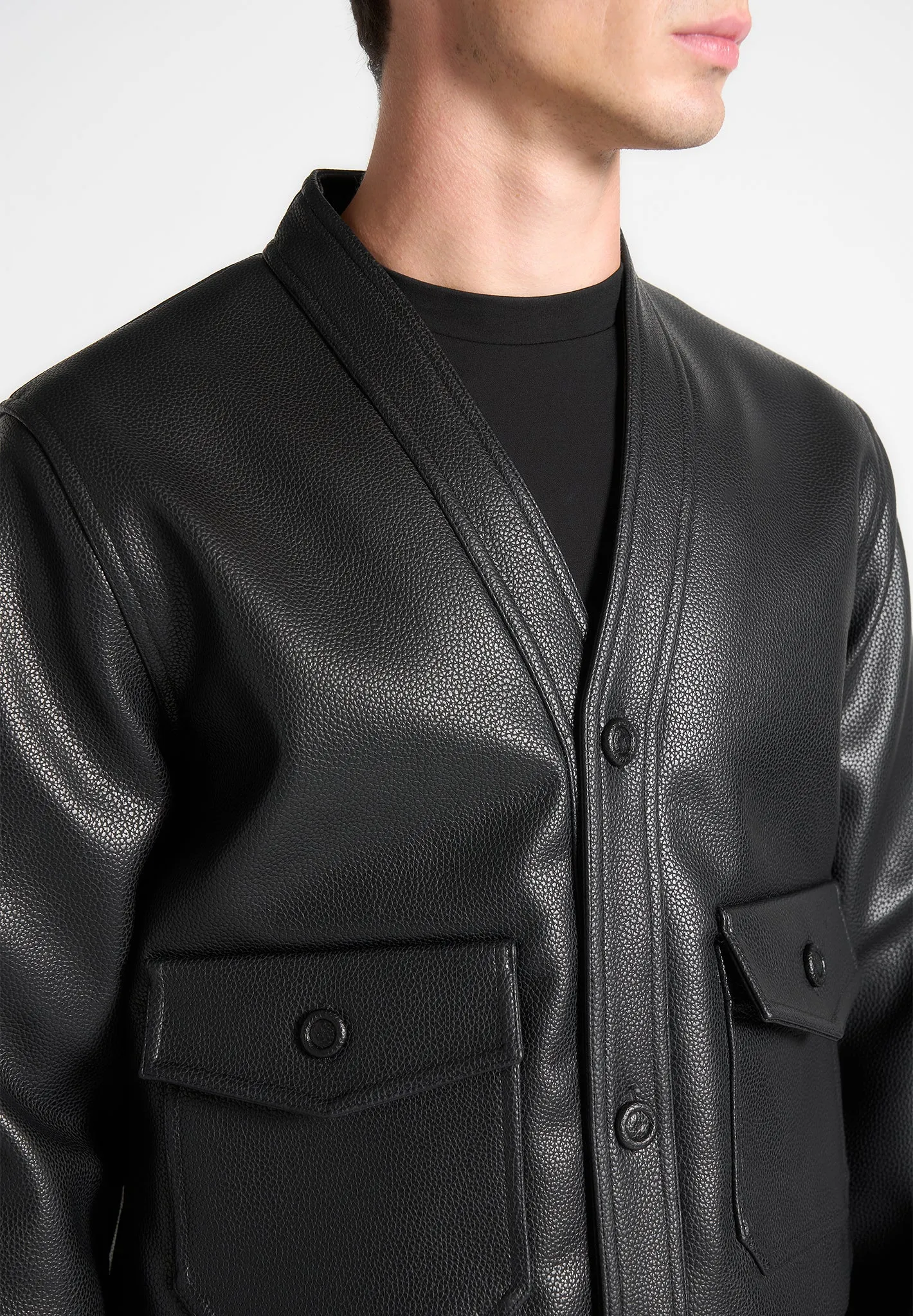 Pebbled Leather Cardigan - Black sold by Maniere De Voir product image thumbnail 3