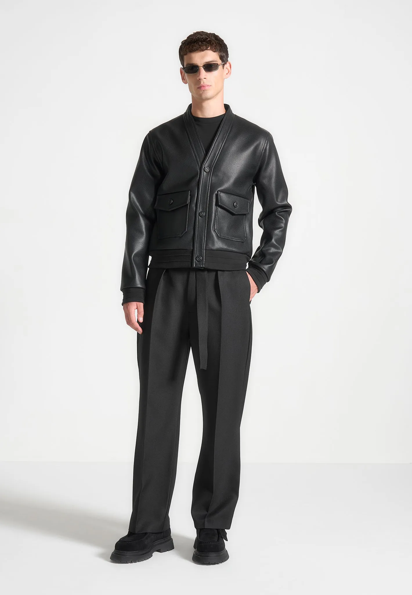 Pebbled Leather Cardigan - Black sold by Maniere De Voir product image thumbnail 2