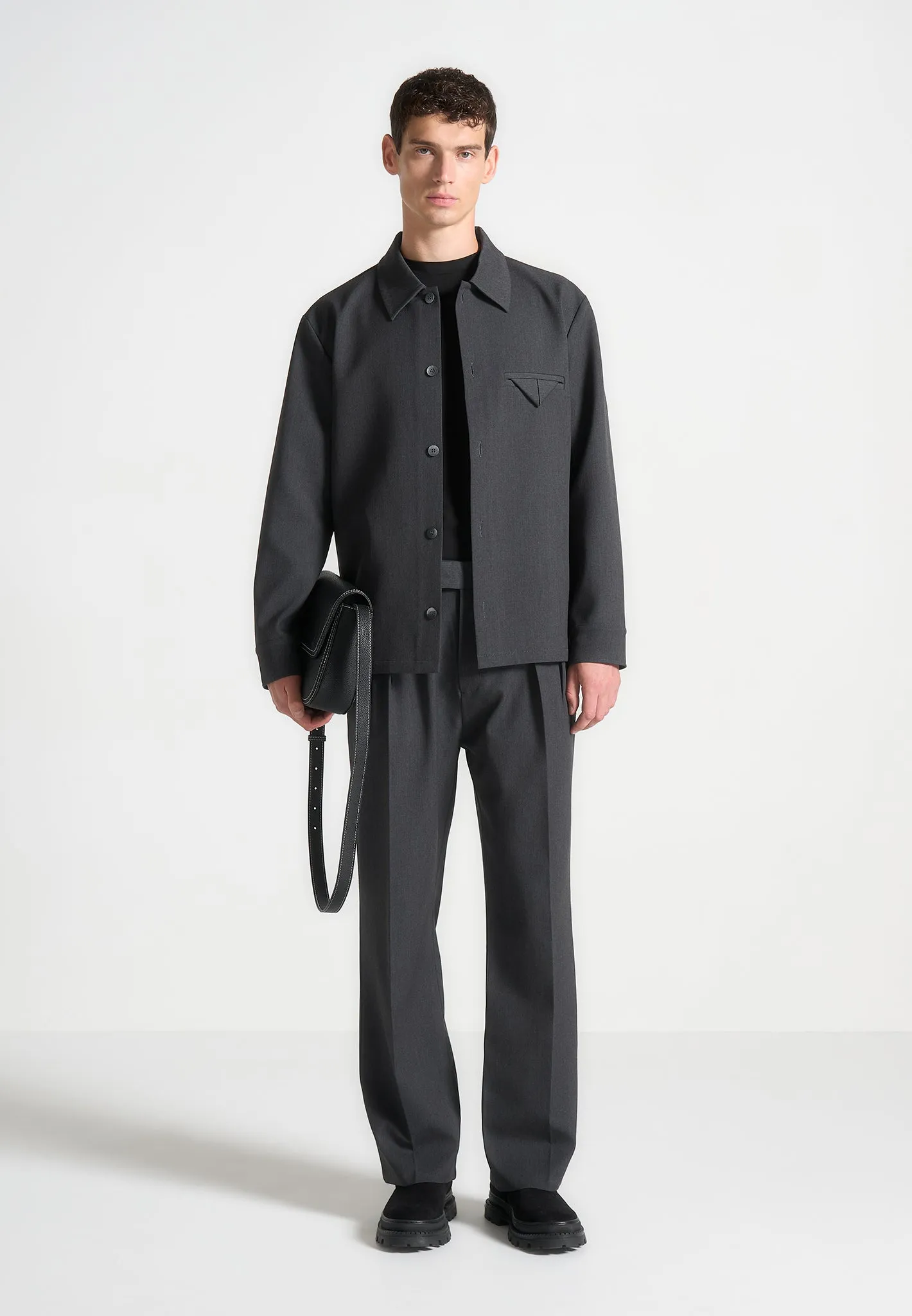 Pierre - Relaxed Fit Hatched Tailored Trousers - Grey sold by Maniere De Voir product image thumbnail 3