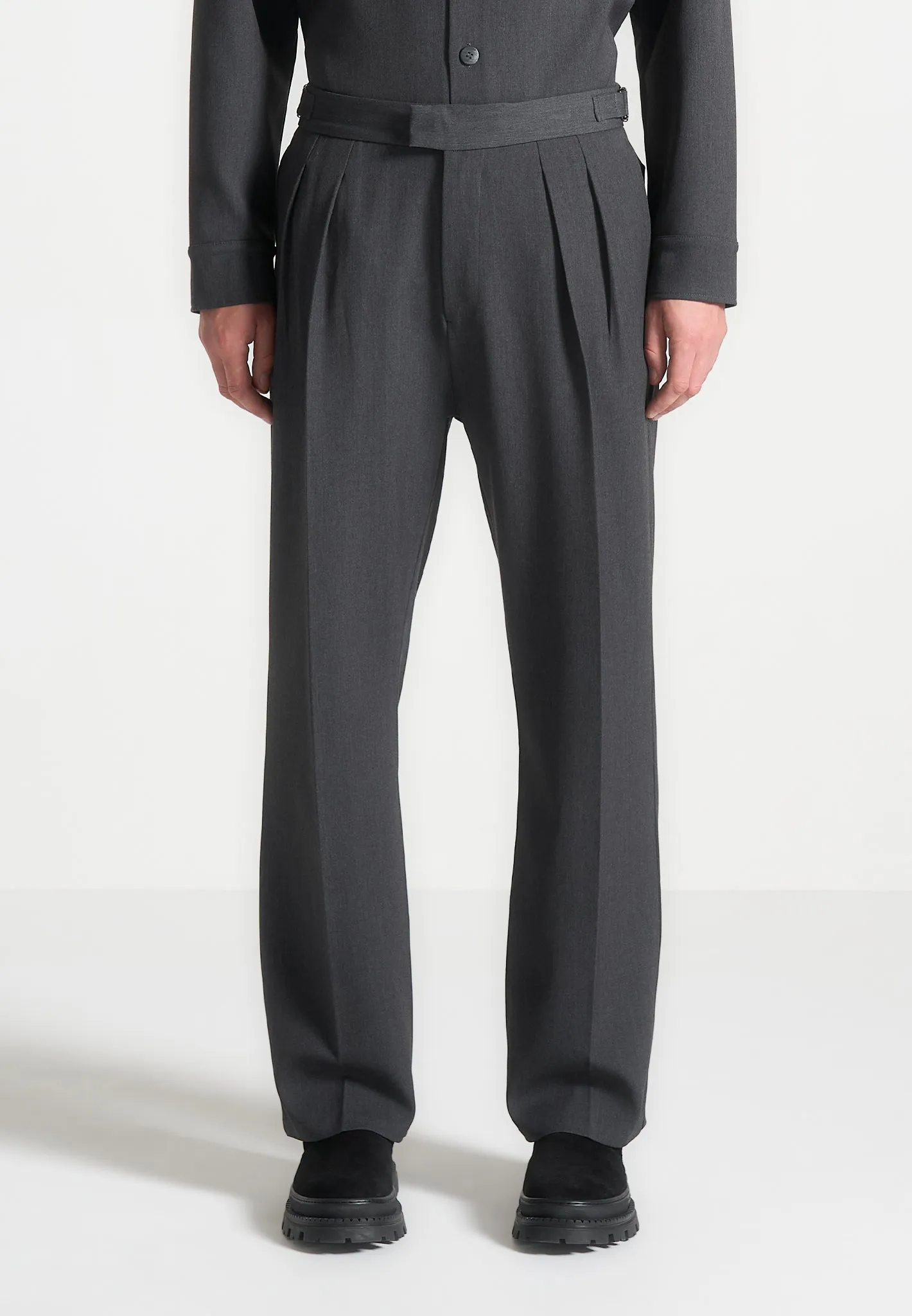 Pierre - Relaxed Fit Hatched Tailored Trousers - Grey sold by Maniere De Voir product image thumbnail 4