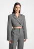 Herringbone Wide Shoulder Cropped Blazer - Grey sold by Maniere De Voir