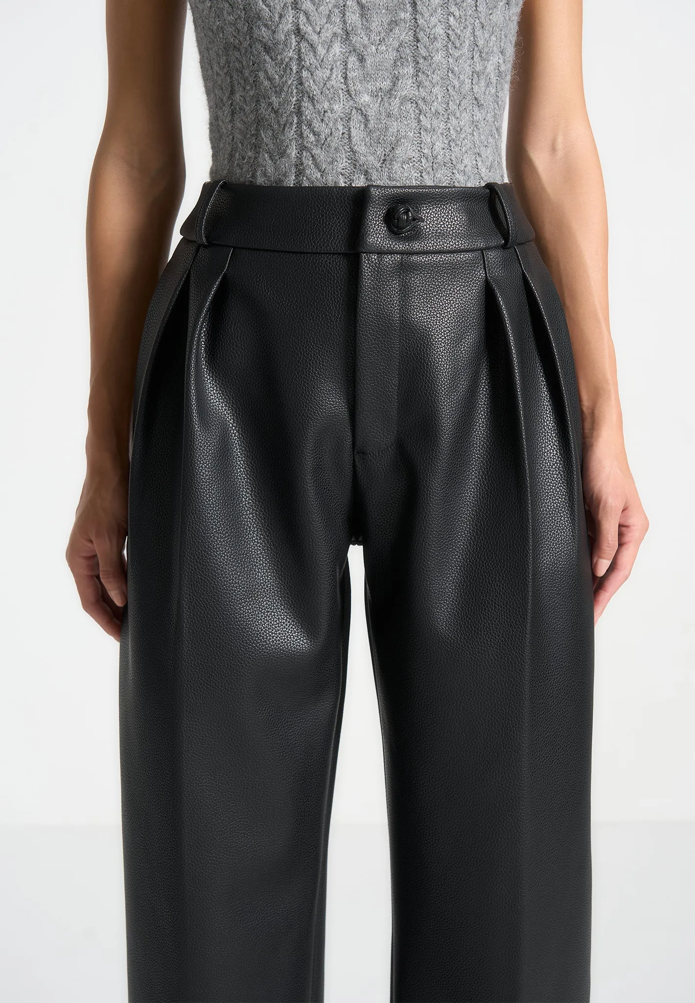 Pebbled Leather Pleated Stacked Trousers - Black sold by Maniere De Voir product image thumbnail 5