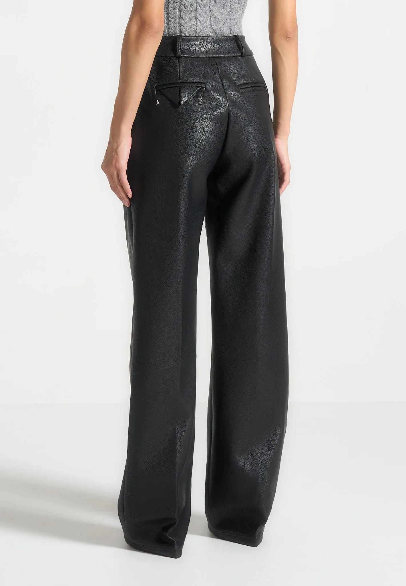 Pebbled Leather Pleated Stacked Trousers - Black sold by Maniere De Voir product image thumbnail 4