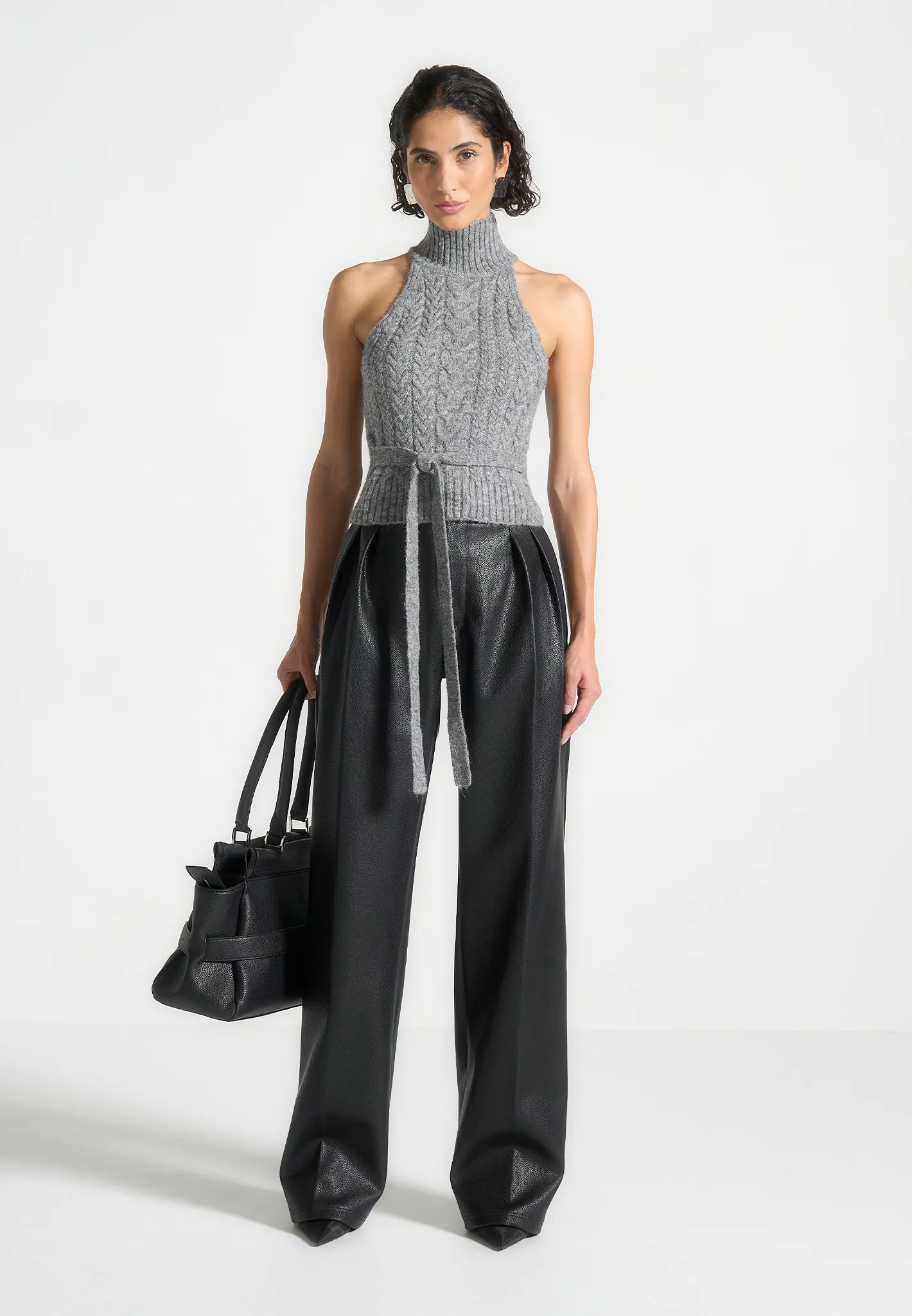 Pebbled Leather Pleated Stacked Trousers - Black sold by Maniere De Voir product image thumbnail 2