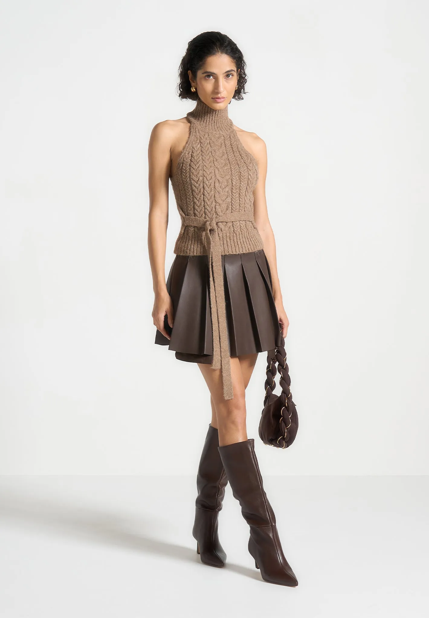 Juliette - Leather Pleated Skort - Brown sold by Maniere De Voir