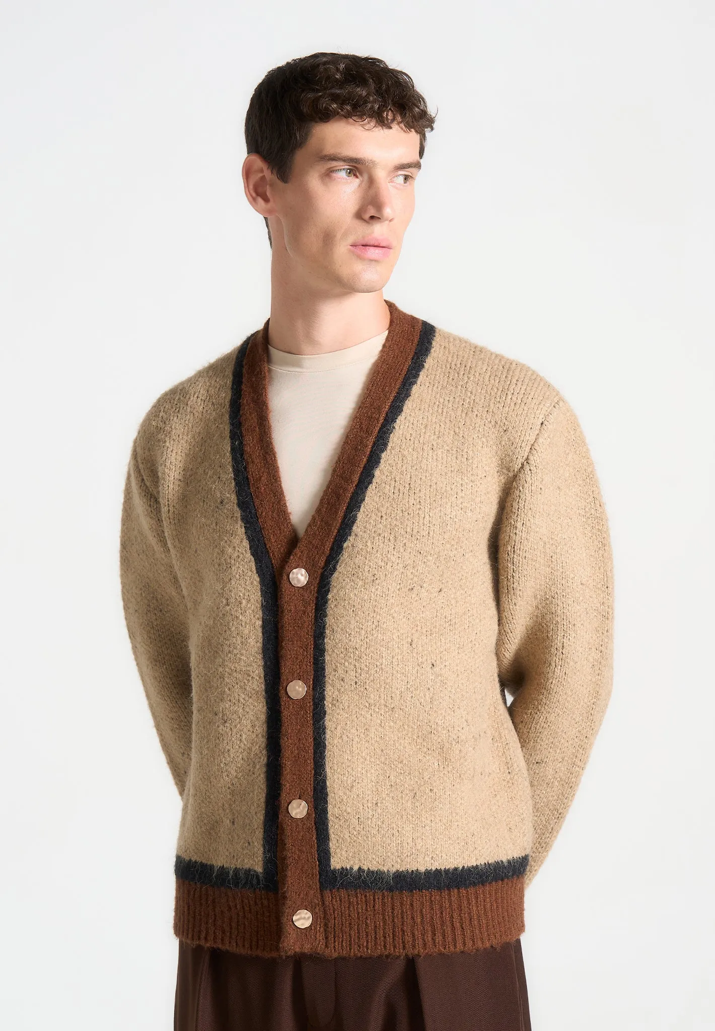 Contrast Knit Cardigan - Beige sold by Maniere De Voir product image thumbnail 3