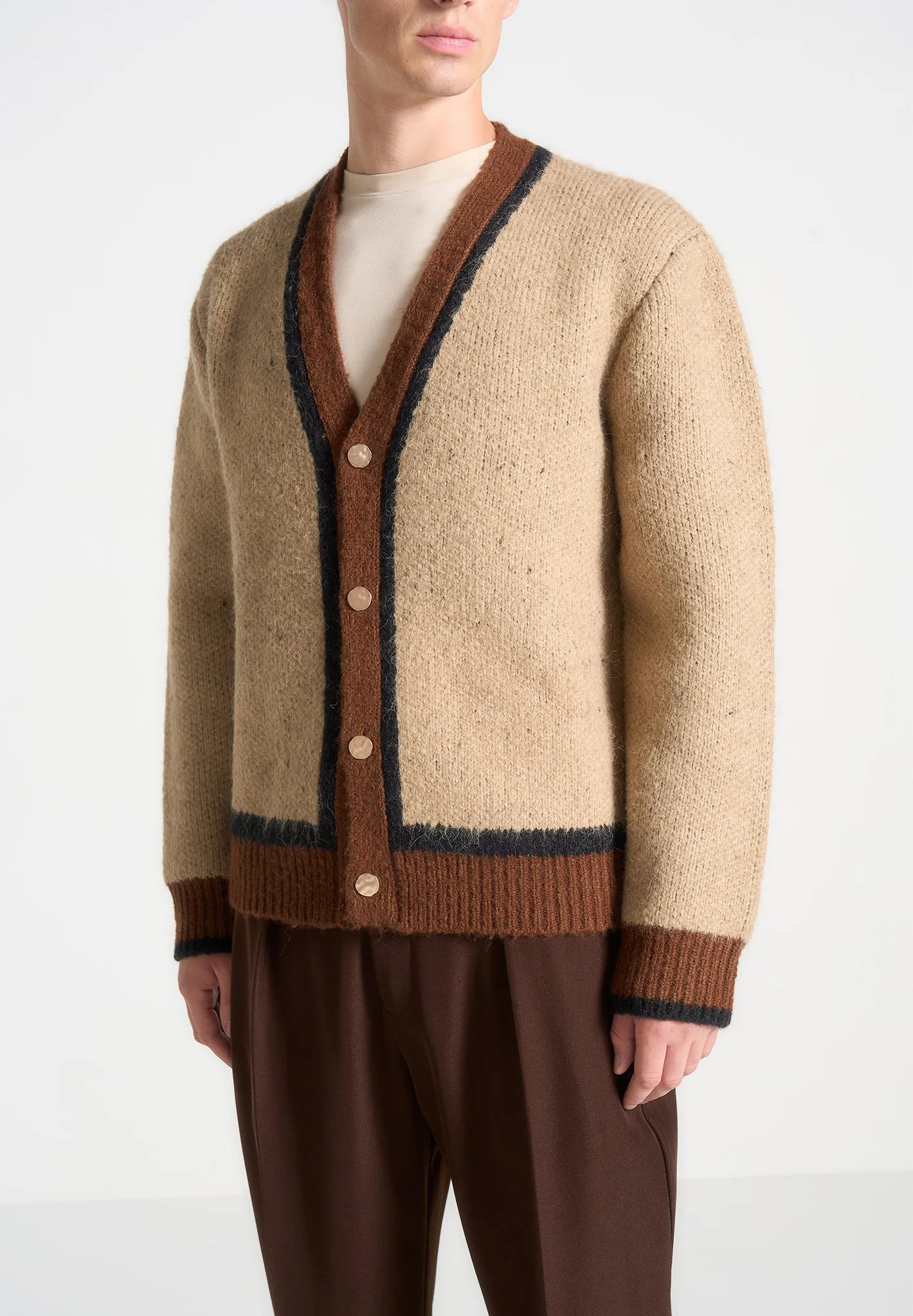Contrast Knit Cardigan - Beige sold by Maniere De Voir product image thumbnail 4