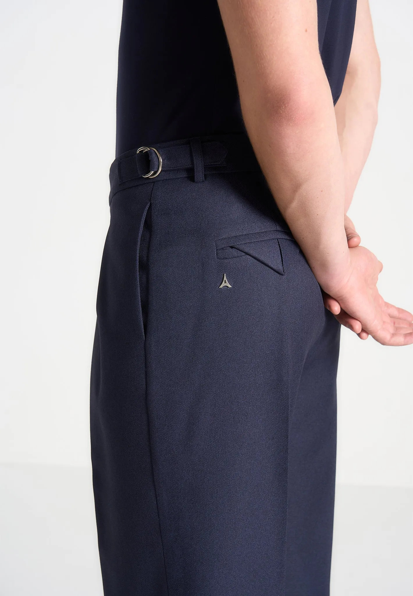 Pierre - Relaxed Fit Twin Pleat Tailored Trousers - Navy sold by Maniere De Voir product image thumbnail 4