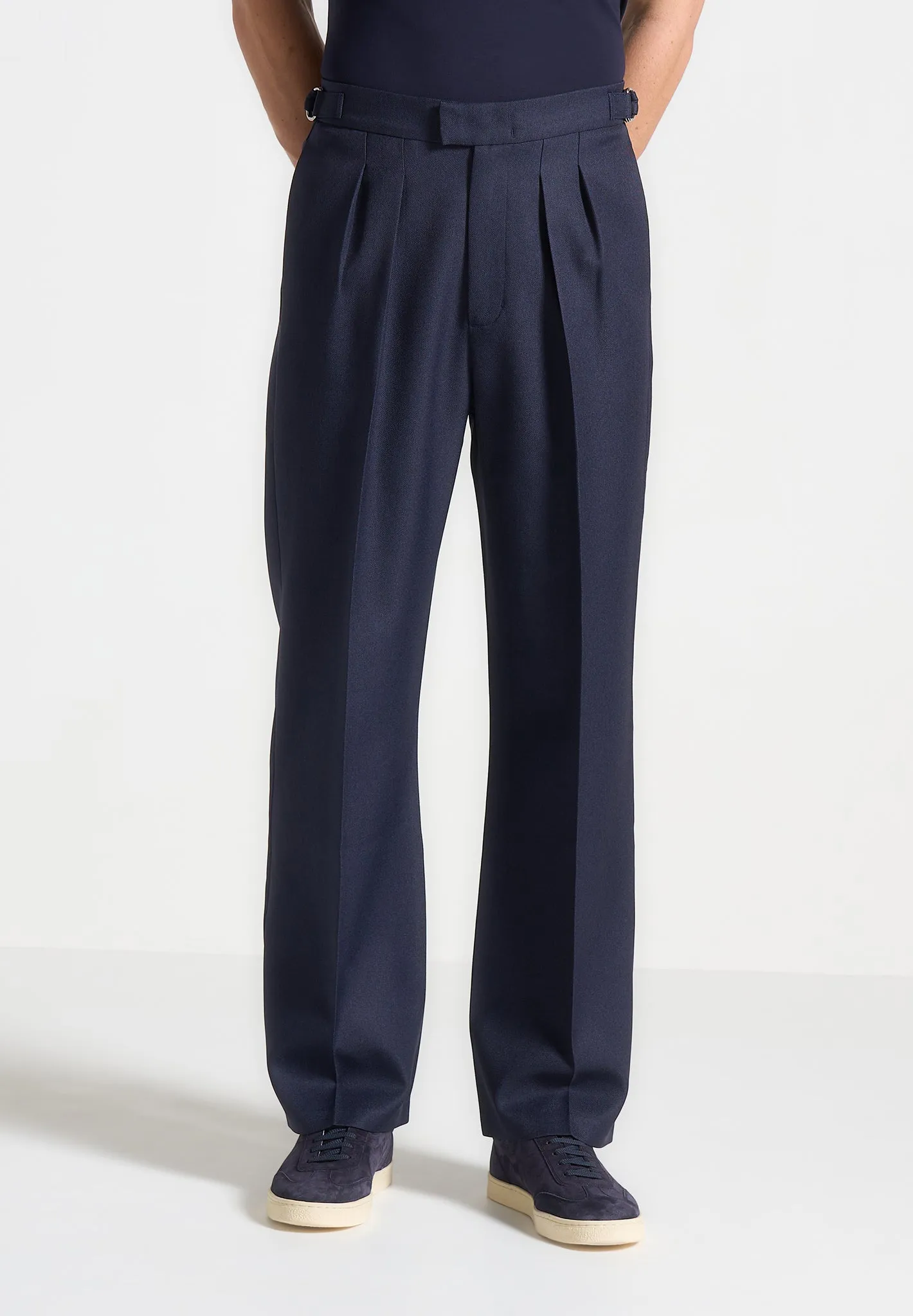 Pierre - Relaxed Fit Twin Pleat Tailored Trousers - Navy sold by Maniere De Voir product image thumbnail 3