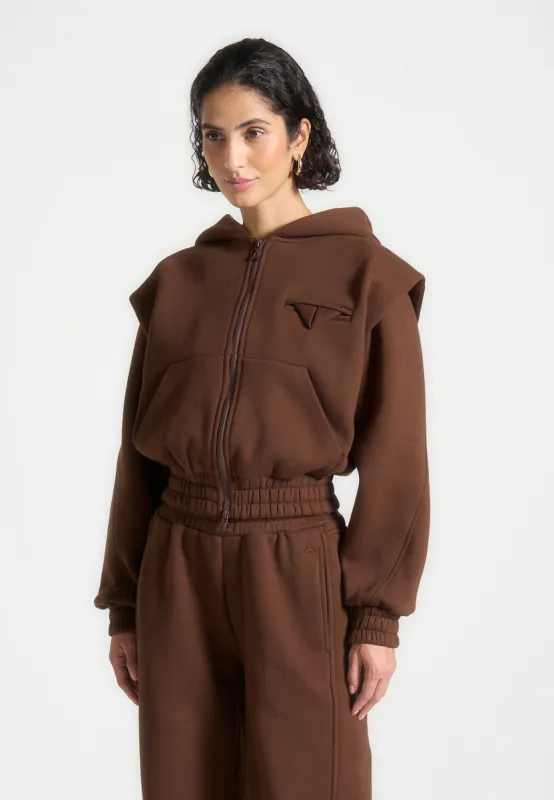 Louna - Wide Shoulder Zip Through Hoodie - Brown sold by Maniere De Voir