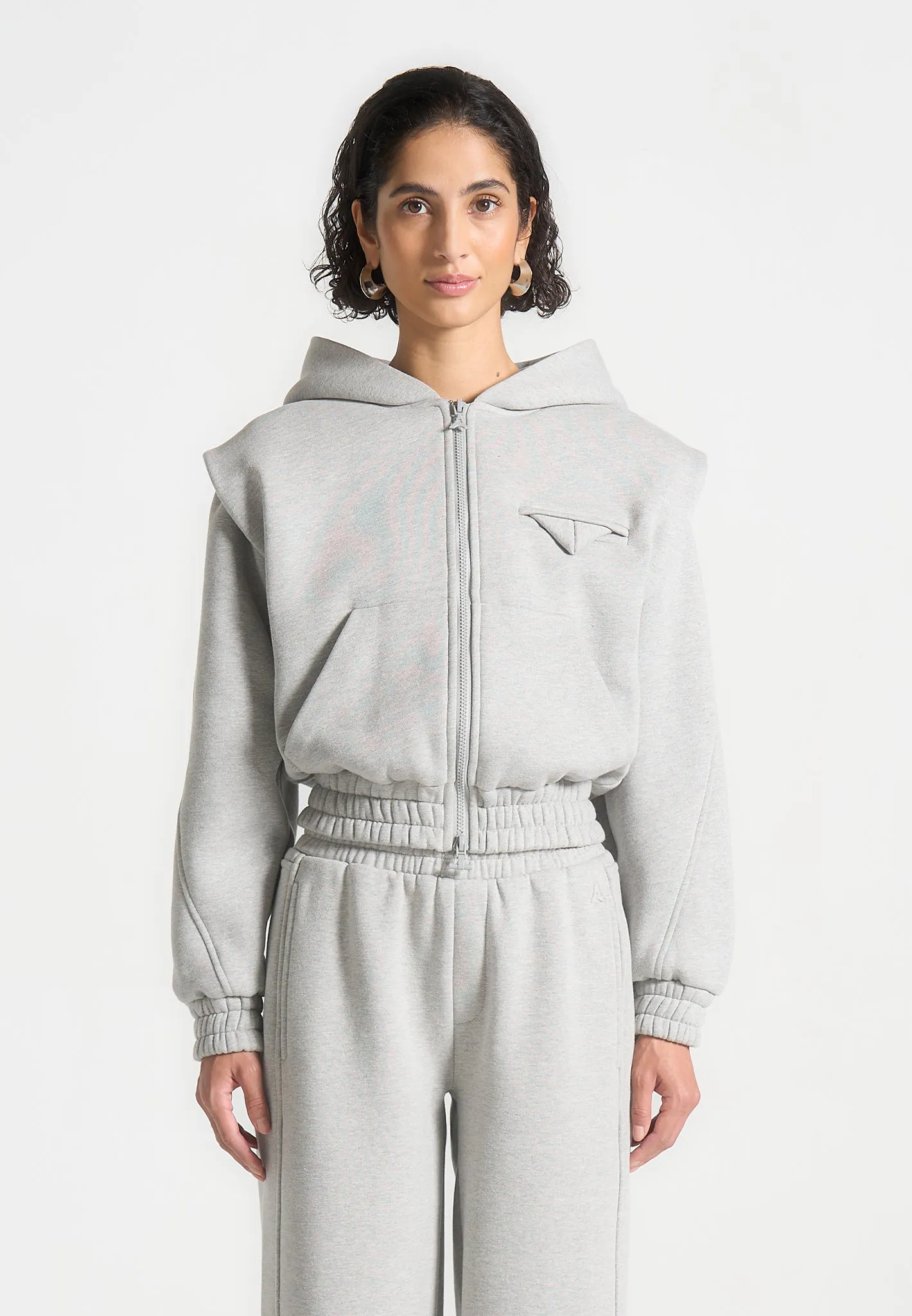 Louna - Wide Shoulder Zip Through Hoodie - Grey sold by Maniere De Voir