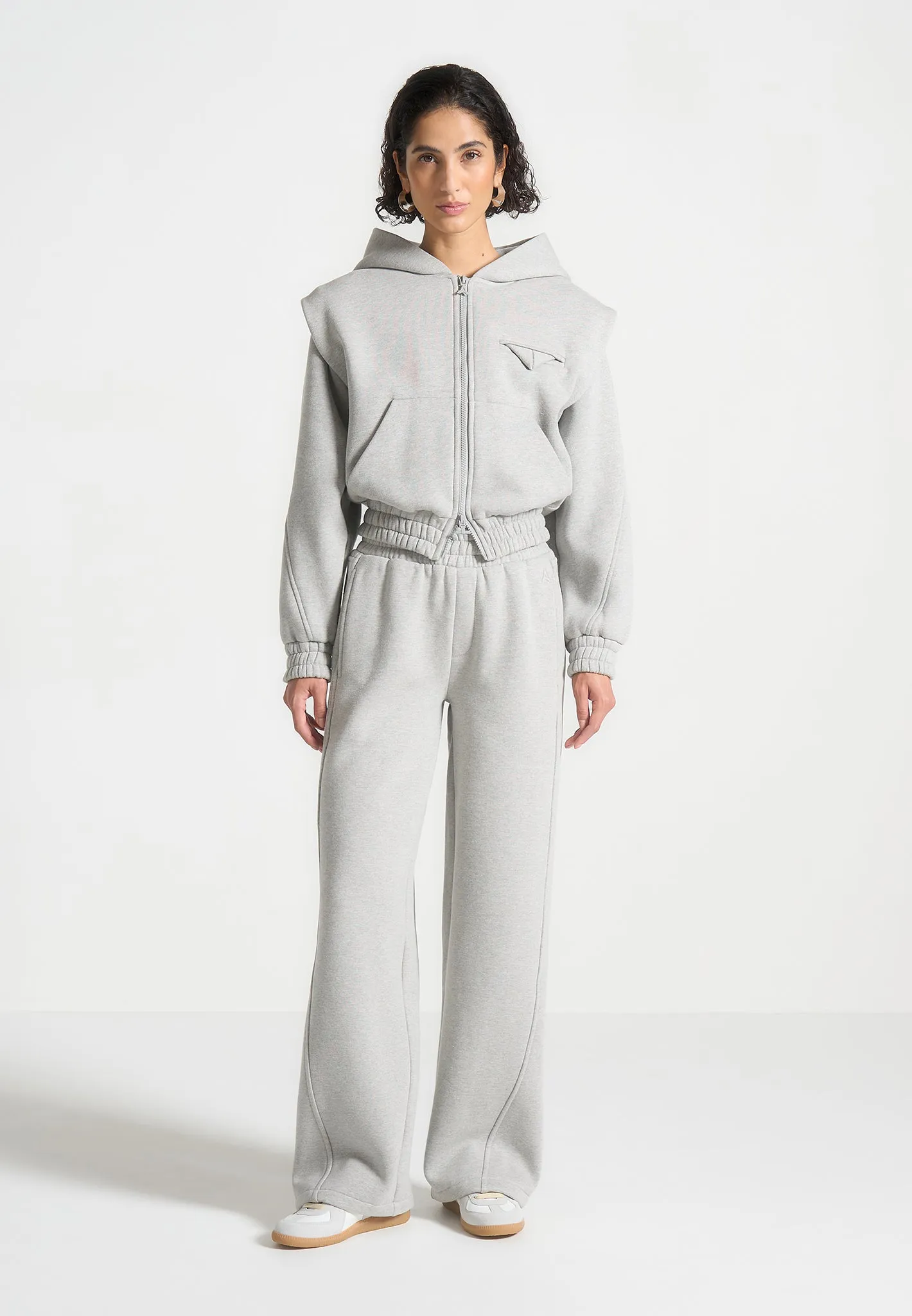 Louna - Wide Shoulder Zip Through Hoodie - Grey sold by Maniere De Voir product image thumbnail 2