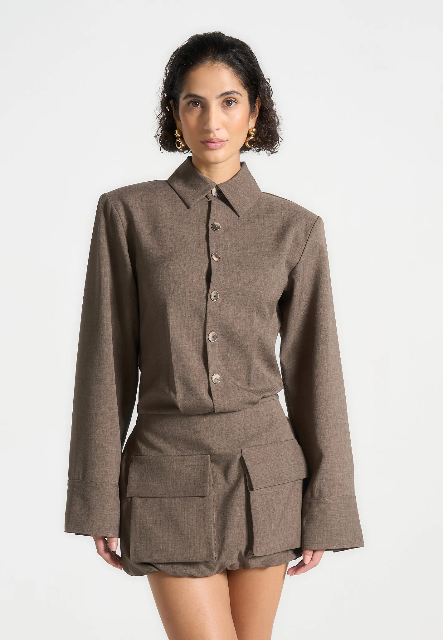 Laure - Cargo Shirt Mini Dress - Dark Taupe sold by Maniere De Voir product image thumbnail 4