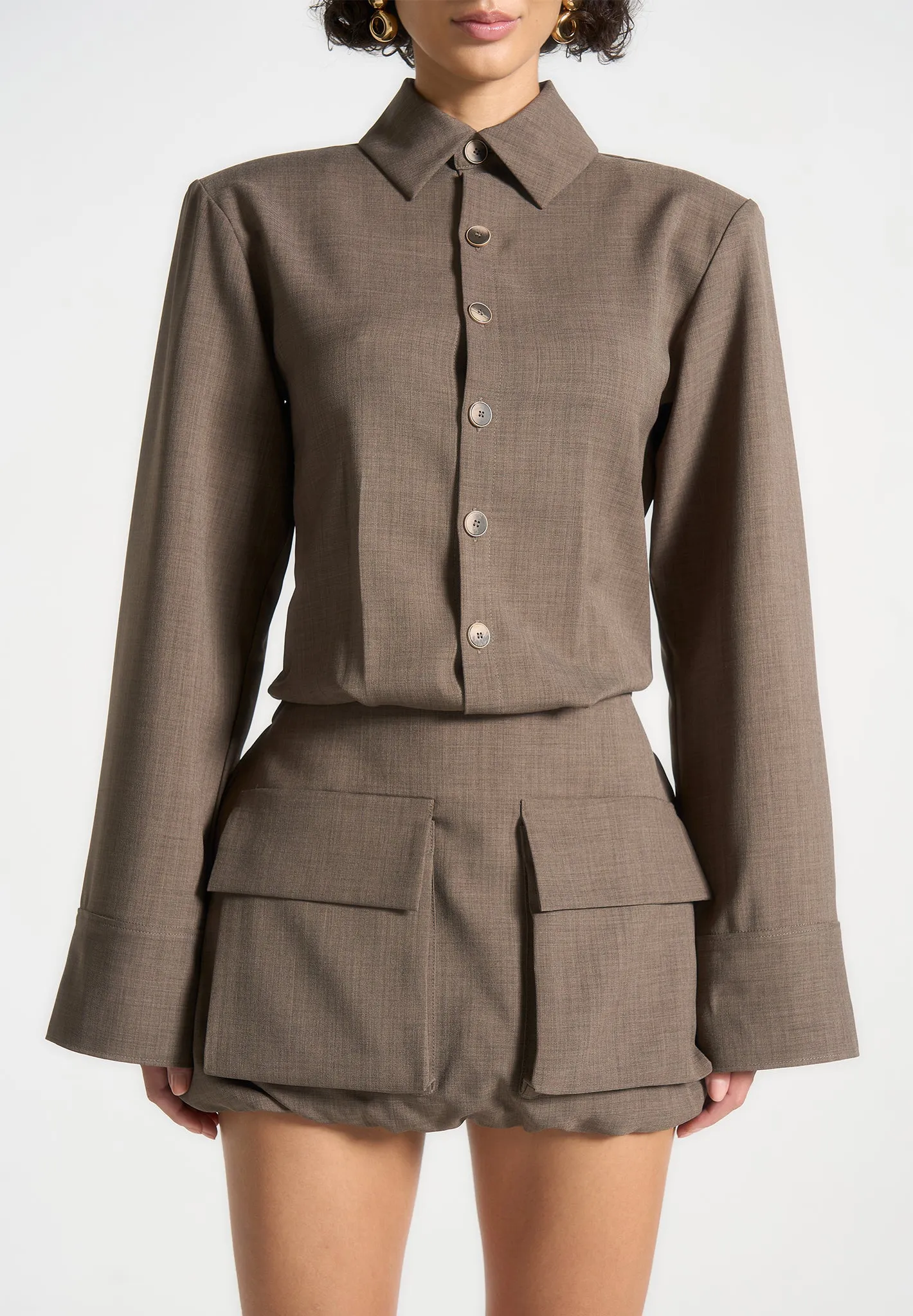 Laure - Cargo Shirt Mini Dress - Dark Taupe sold by Maniere De Voir product image thumbnail 2