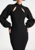 Balloon Sleeve Knitted Contour Maxi Dress - Black sold by Maniere De Voir