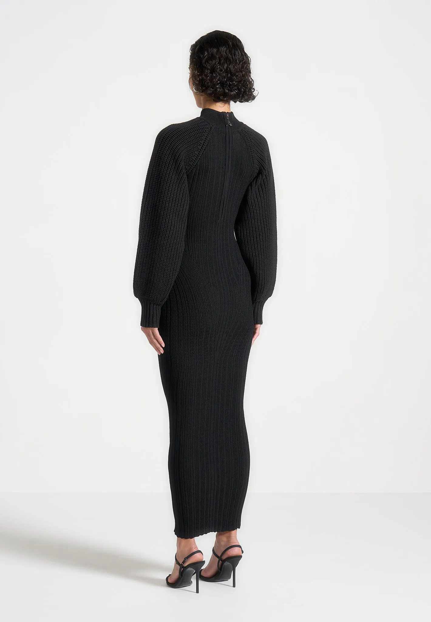 Balloon Sleeve Knitted Contour Maxi Dress - Black sold by Maniere De Voir product image thumbnail 3