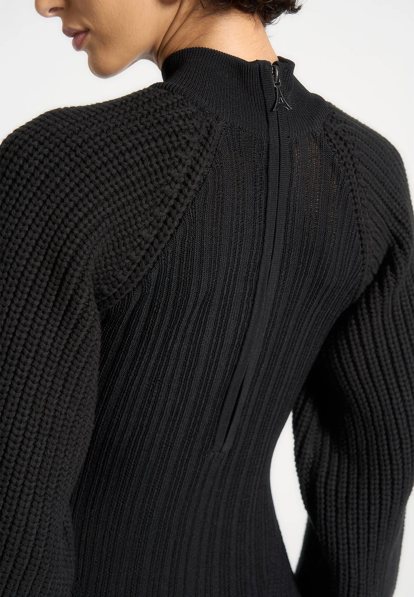 Balloon Sleeve Knitted Contour Maxi Dress - Black sold by Maniere De Voir product image thumbnail 4