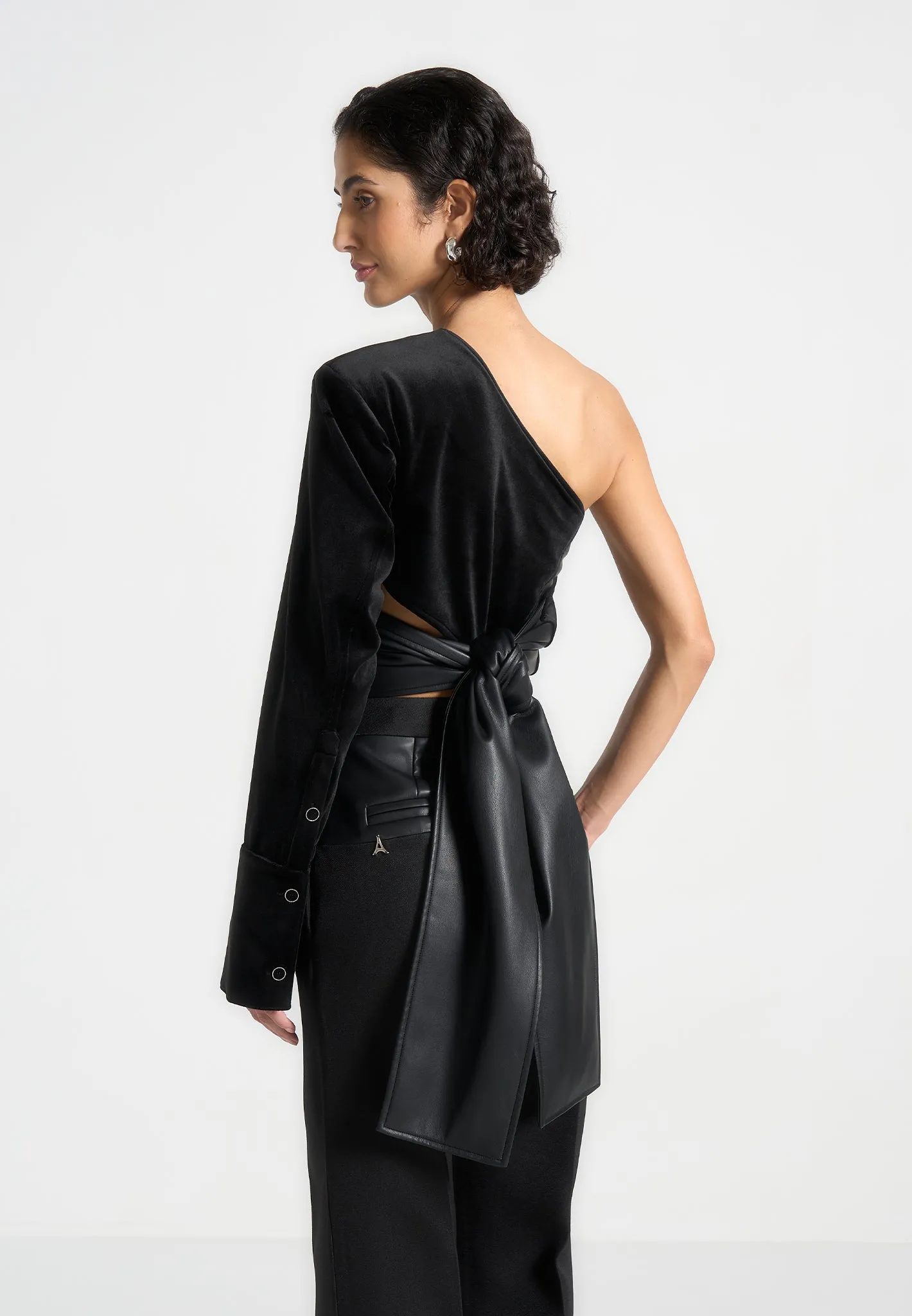 Coralie - One Sleeve Velour Wrap Top - Black sold by Maniere De Voir product image thumbnail 4