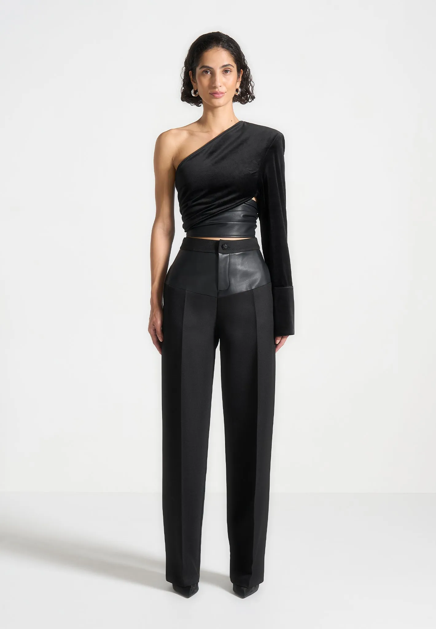 Coralie - One Sleeve Velour Wrap Top - Black sold by Maniere De Voir product image thumbnail 5
