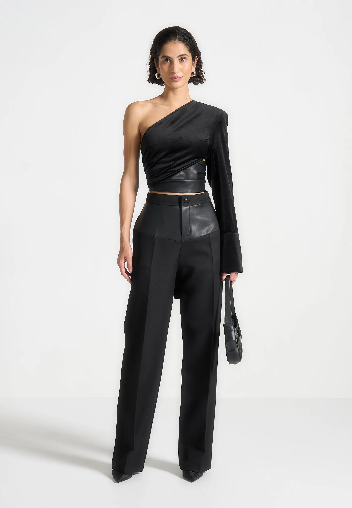 Coralie - One Sleeve Velour Wrap Top - Black sold by Maniere De Voir product image thumbnail 2