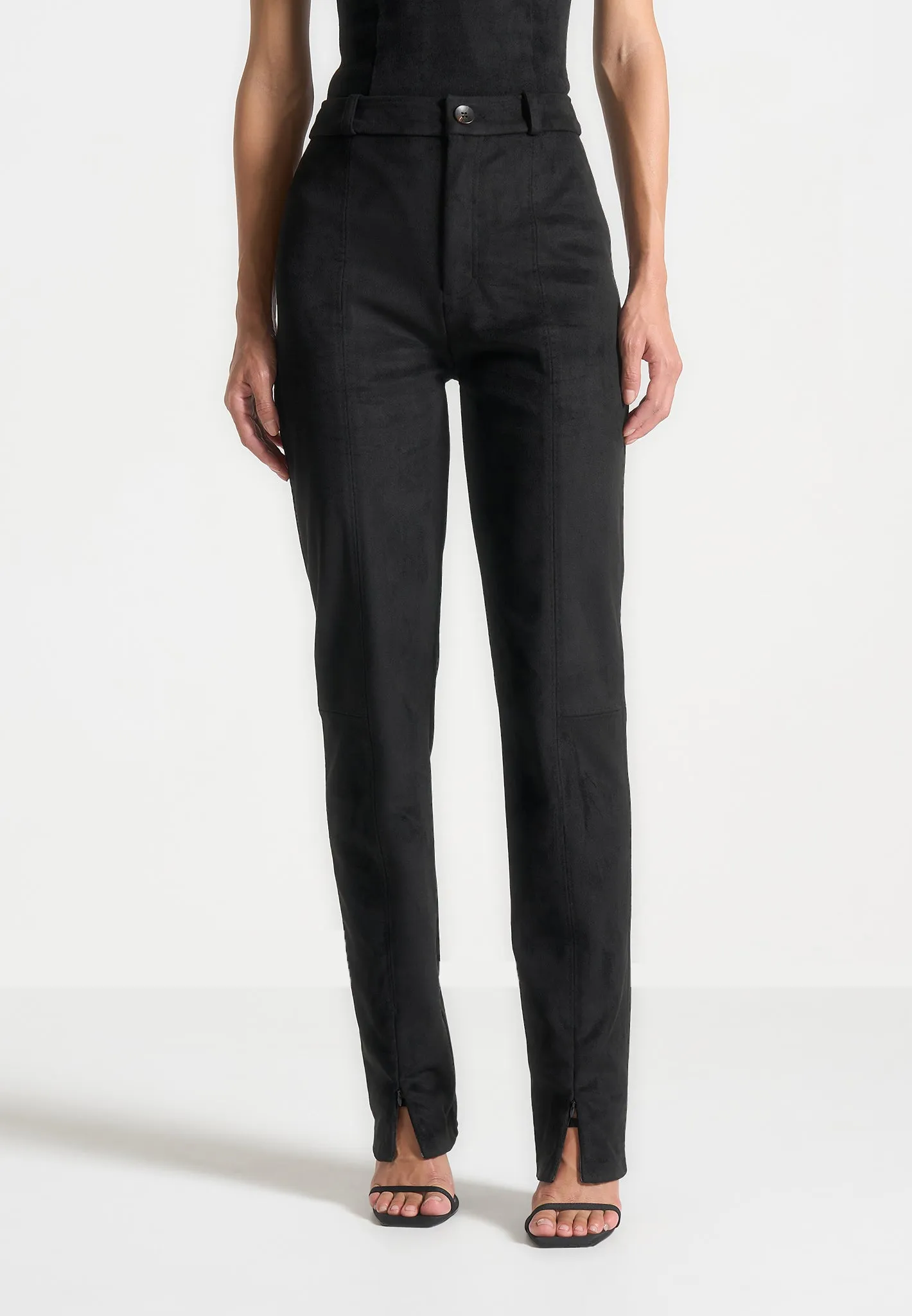 Suede Straight Leg Trousers - Black sold by Maniere De Voir