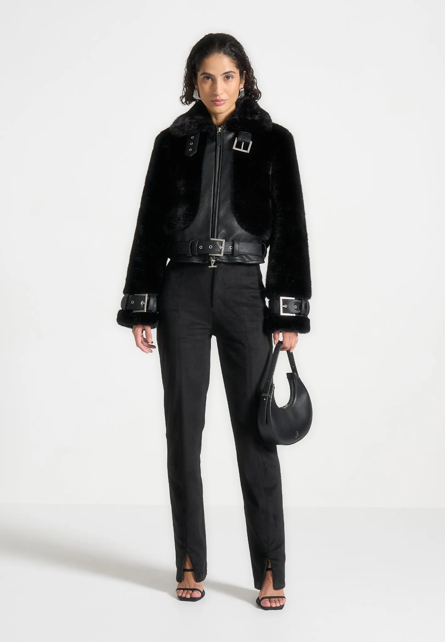 Suede Straight Leg Trousers - Black sold by Maniere De Voir product image thumbnail 2