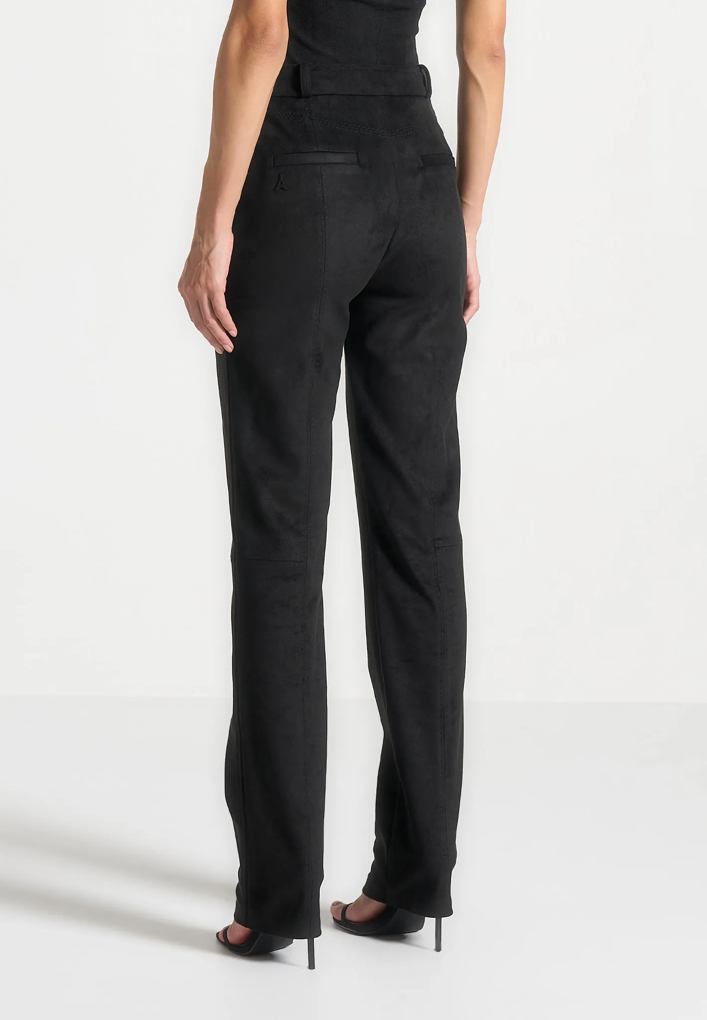 Suede Straight Leg Trousers - Black sold by Maniere De Voir product image thumbnail 5