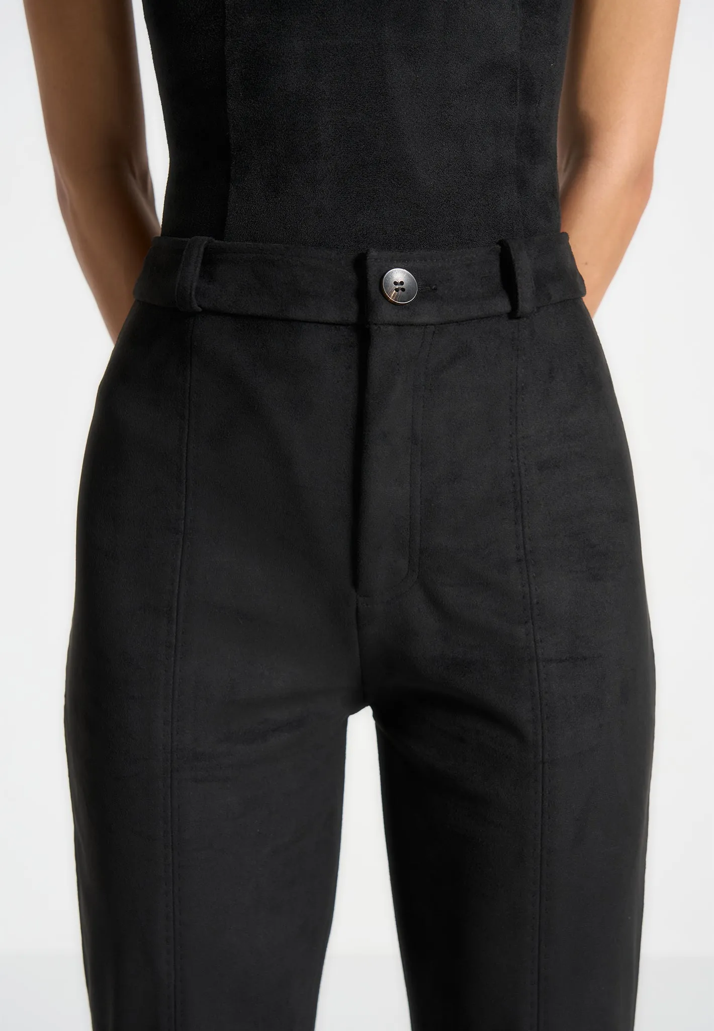 Suede Straight Leg Trousers - Black sold by Maniere De Voir product image thumbnail 4