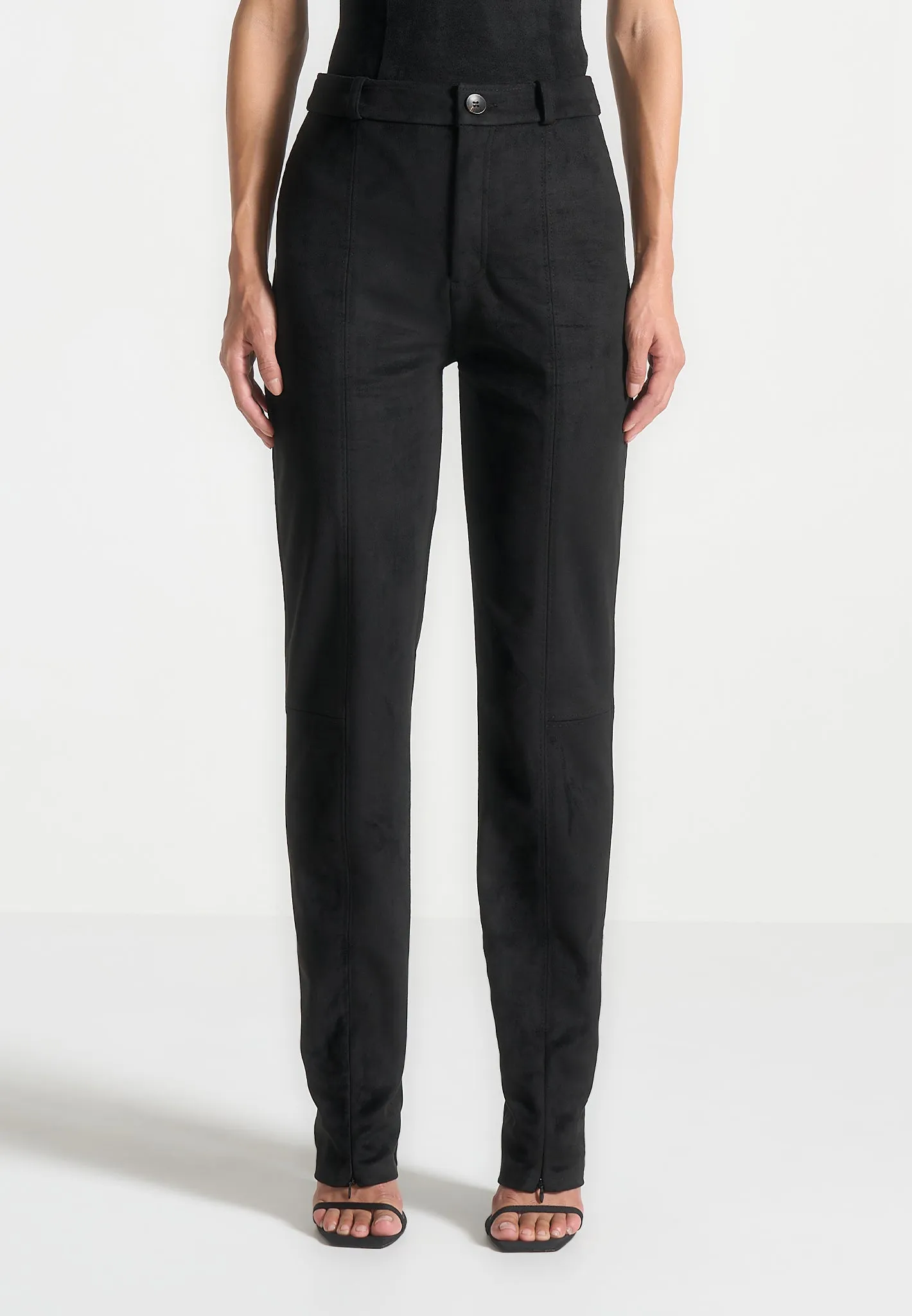 Suede Straight Leg Trousers - Black sold by Maniere De Voir product image thumbnail 3