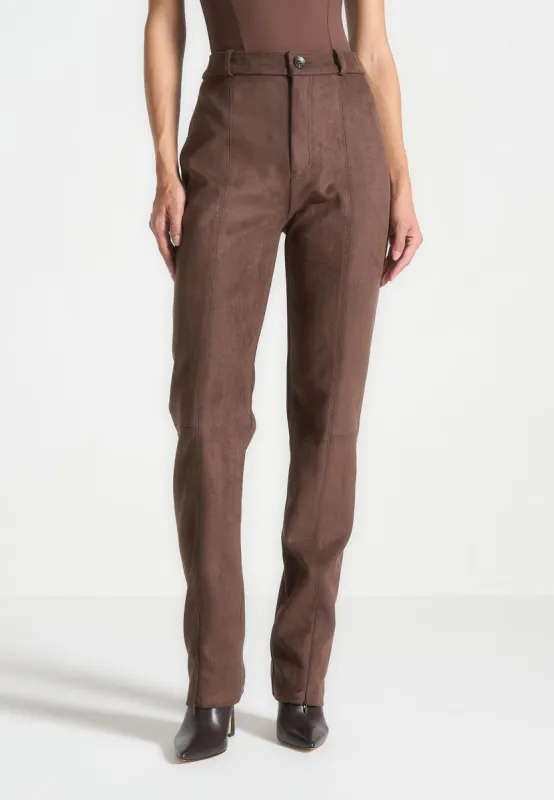 Suede Straight Leg Trousers - Brown sold by Maniere De Voir